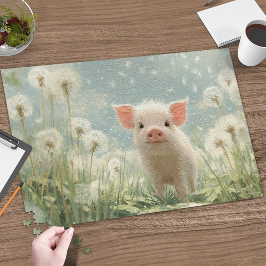 Cute Baby Piglet Dandelion Field Floating Seeds puzzle