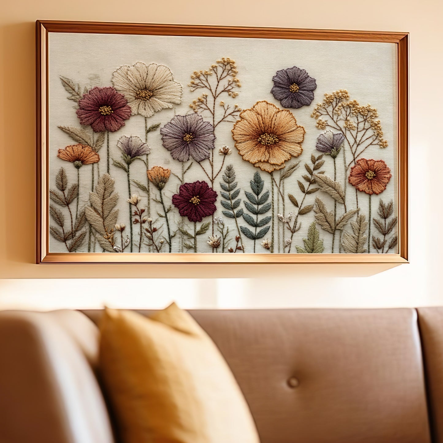 Floral Embroidered Wall Art for Home Decor