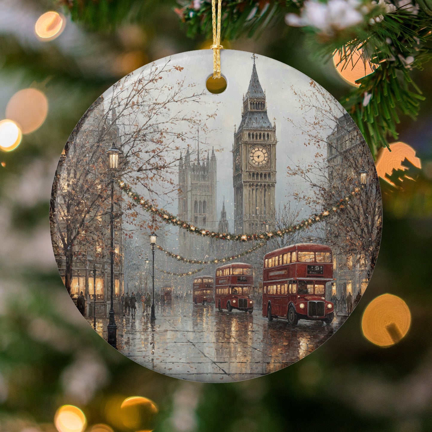 Iconic London Christmas Scene Circular Ornament