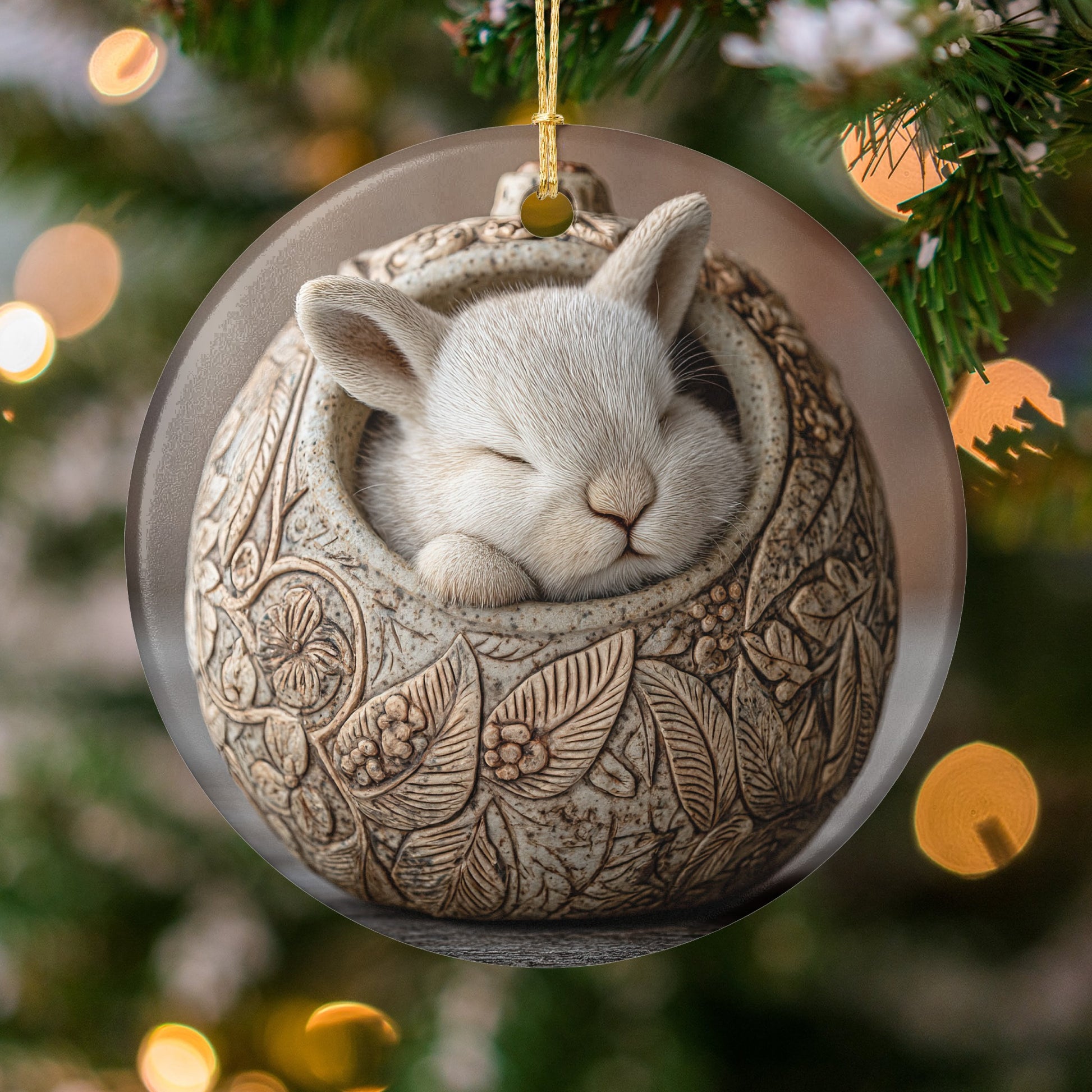 Adorable Bunny Sleeping in Ornament Christmas Decor