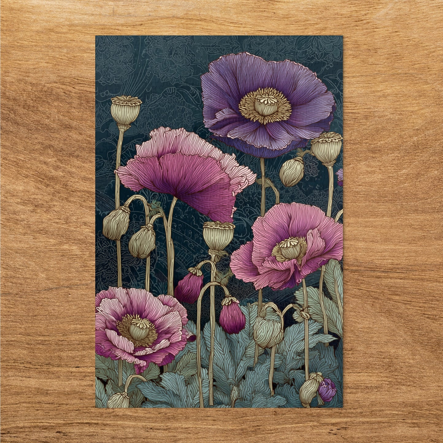 Floral Art Print with Colorful Blooming Poppies