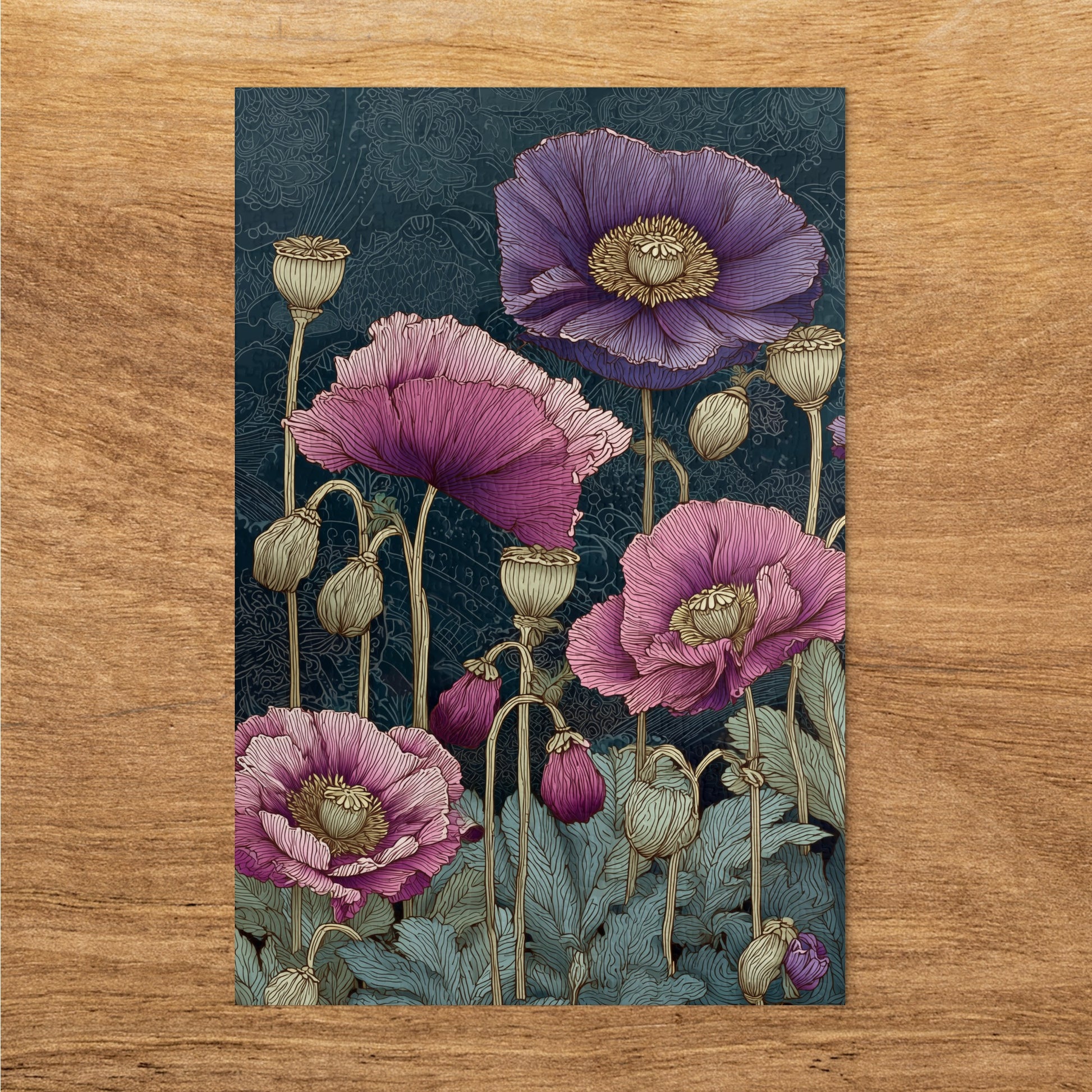 Floral Art Print with Colorful Blooming Poppies