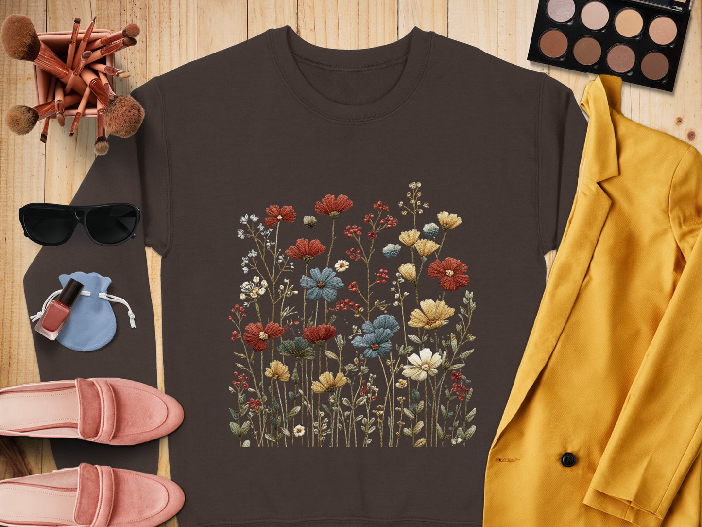 Colorful Floral Pattern Crew Neck Sweatshirt Casual