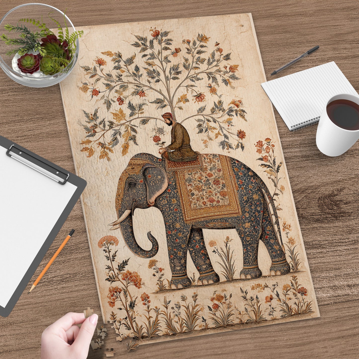 Elephant and Rider Under a Tree Puzzle Artwork