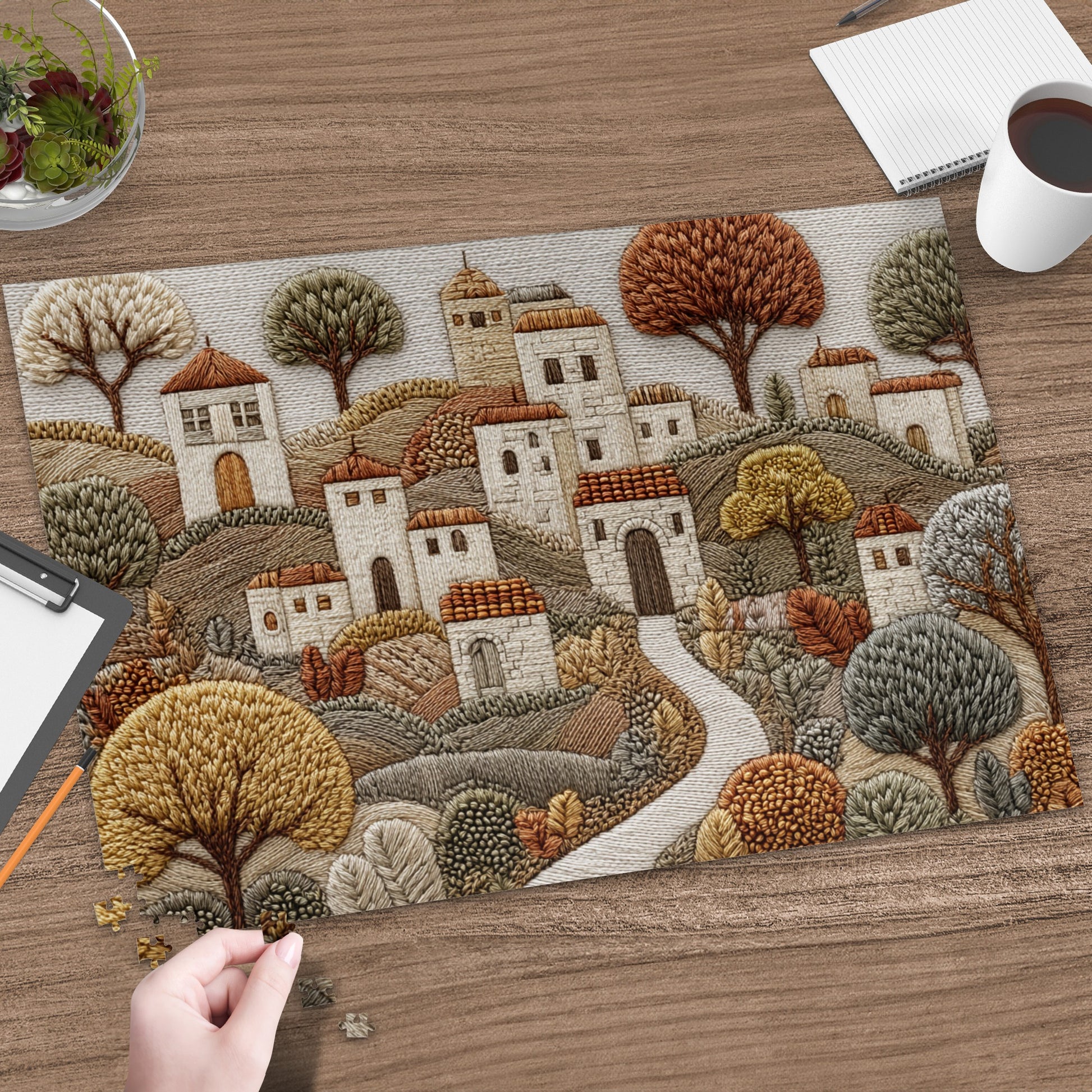 Embroidered Landscape Design Village Puzzle