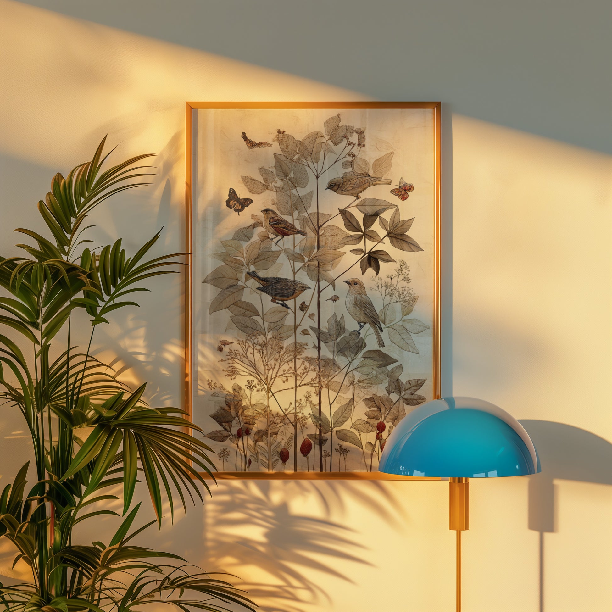 Botanical Illustrated Wall Art with Birds and Butterflies