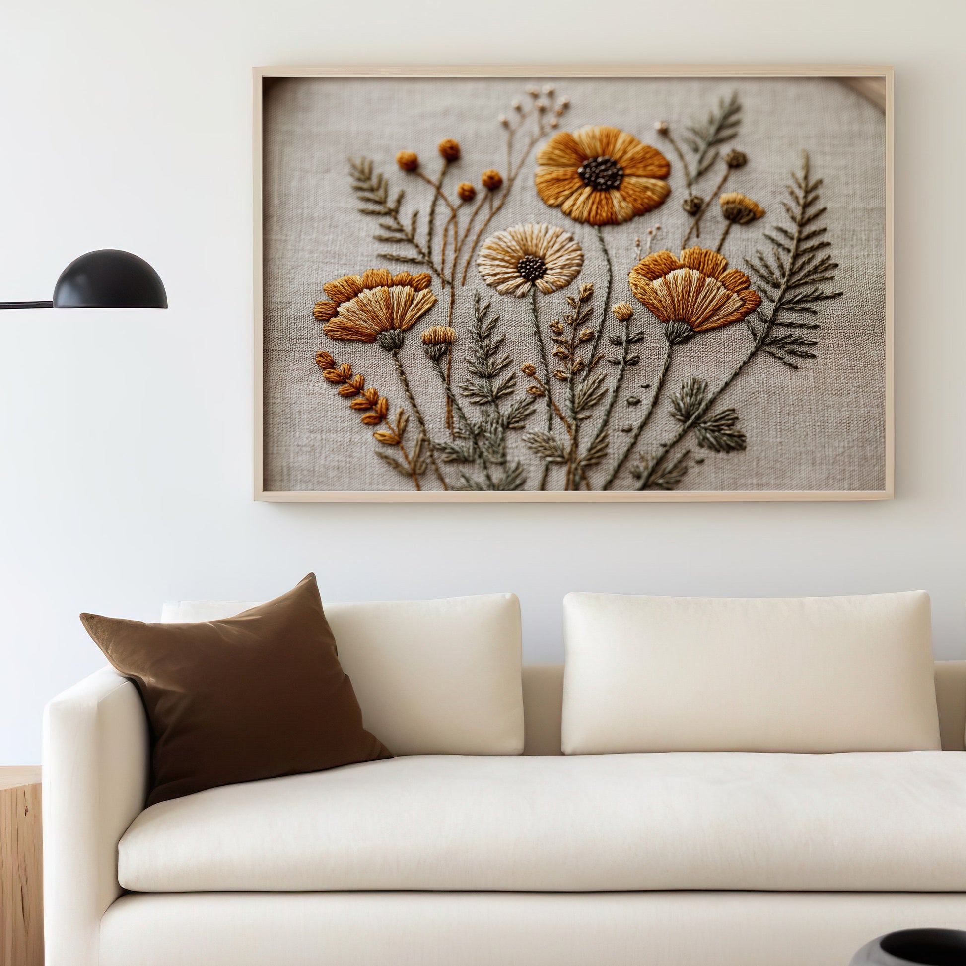 Handcrafted Floral Embroidery Wall Art for Home Decor