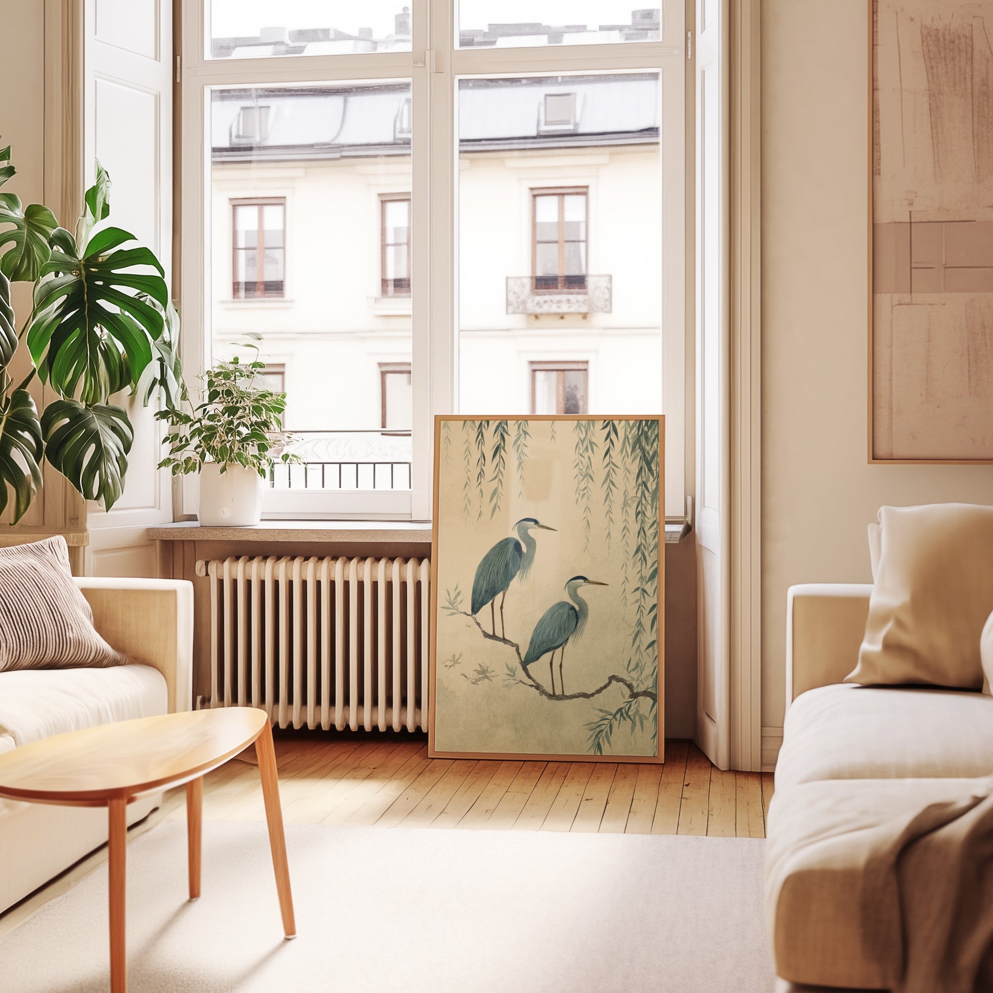 Heron Art Print with Botanical Elements Wall Decor