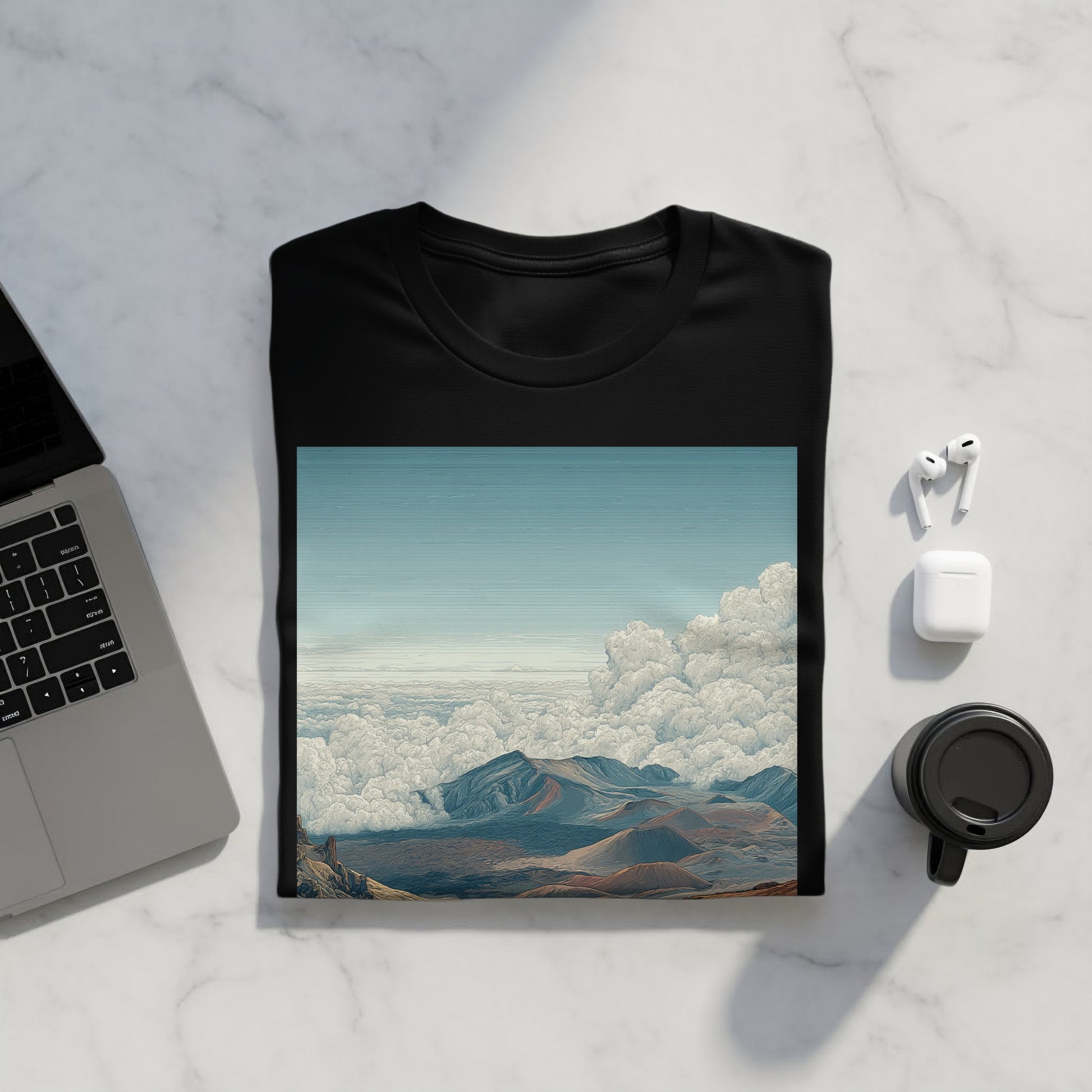 Stunning Landscape Print Black T-shirt for Everyday Wear