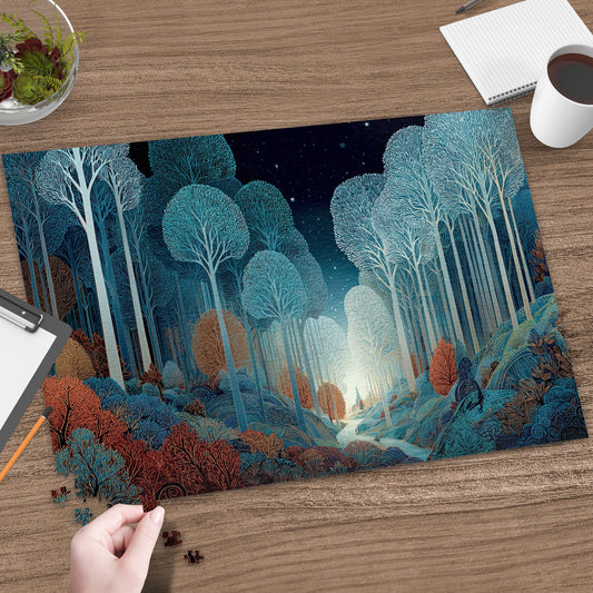 Enchanted Forest Blue Trees Glowing Path Stars product type