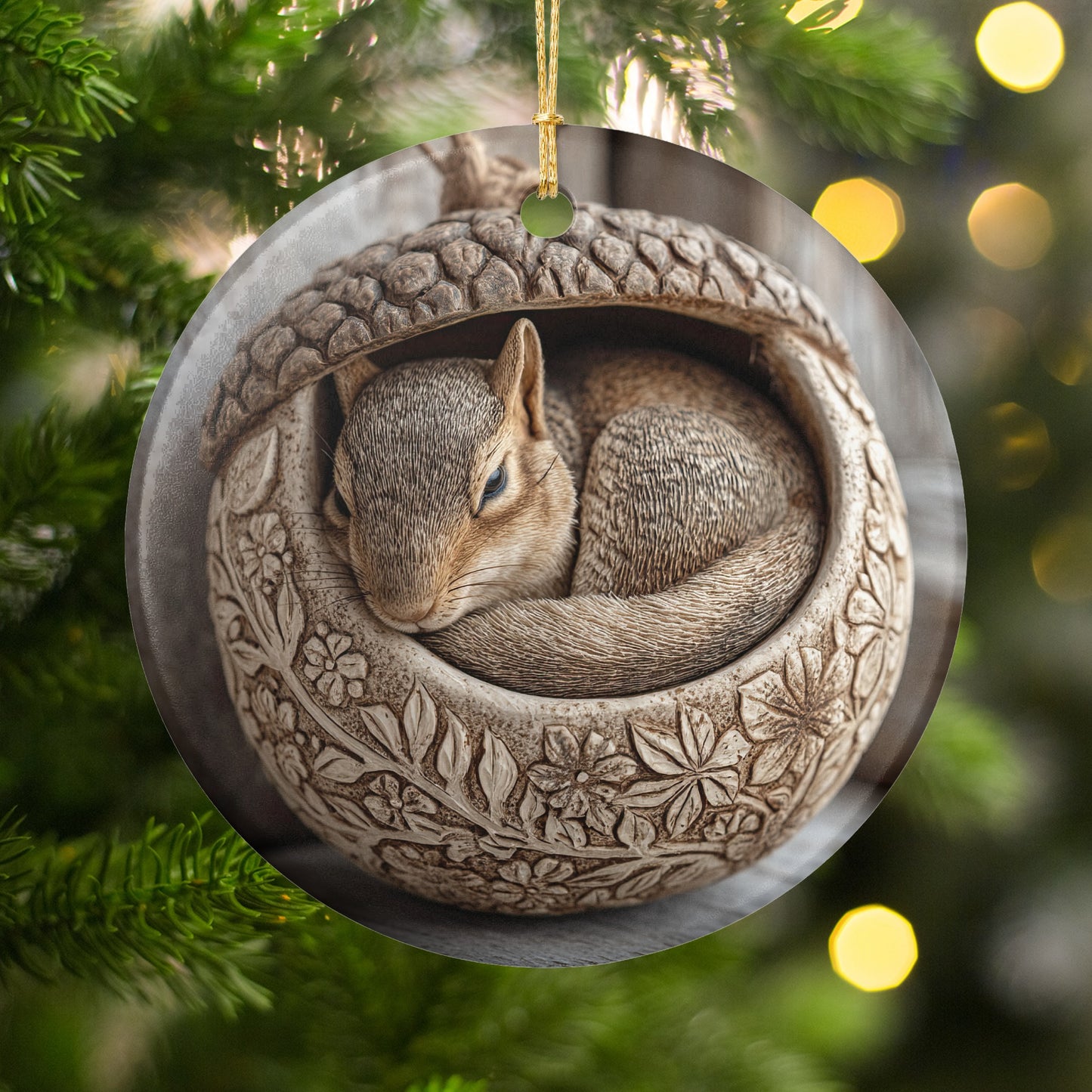 Adorable Sleeping Squirrel Christmas Tree Ornament