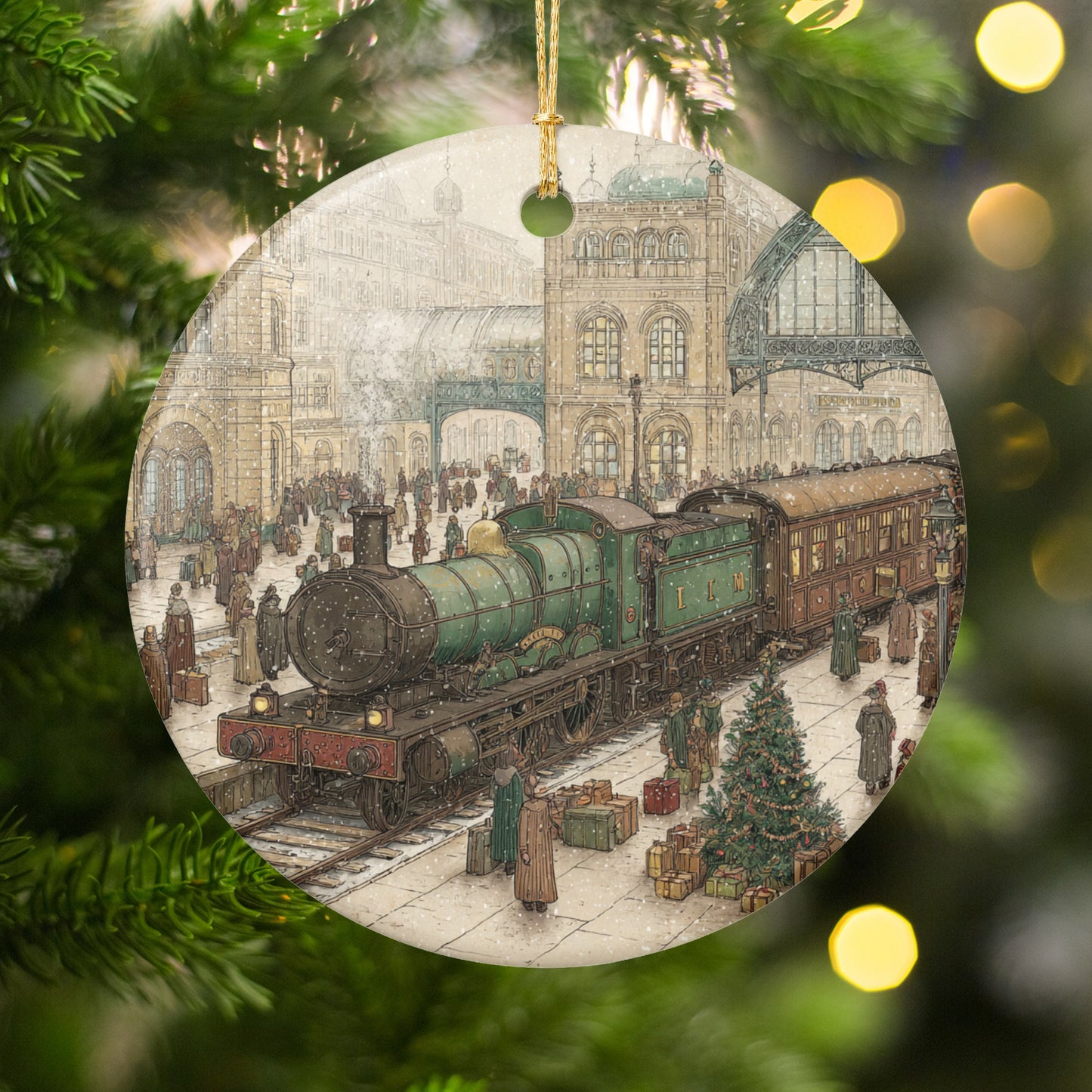 Vintage Train Station Christmas Holiday Ornament