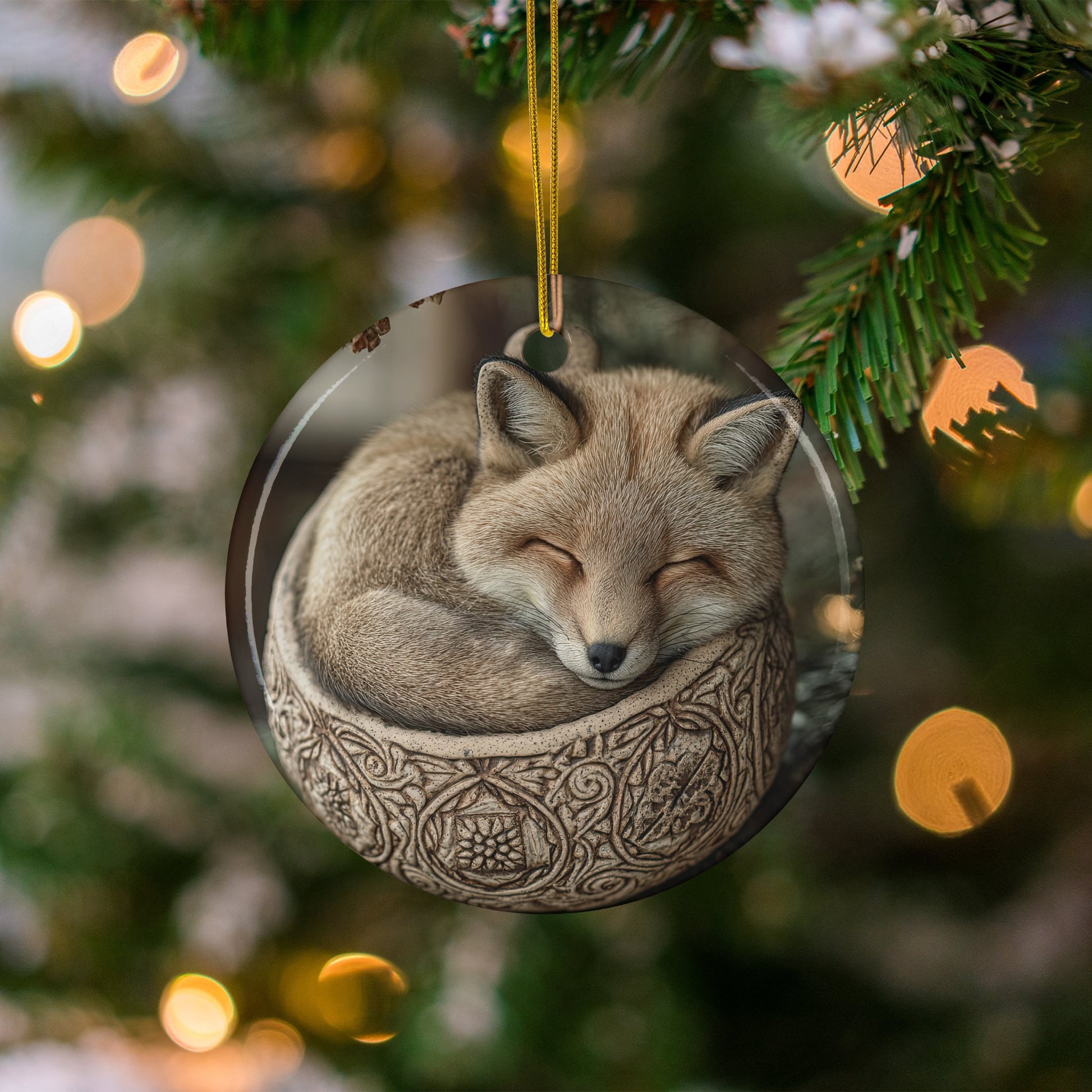 Cozy Sleeping Fox Christmas Ornament Decoration