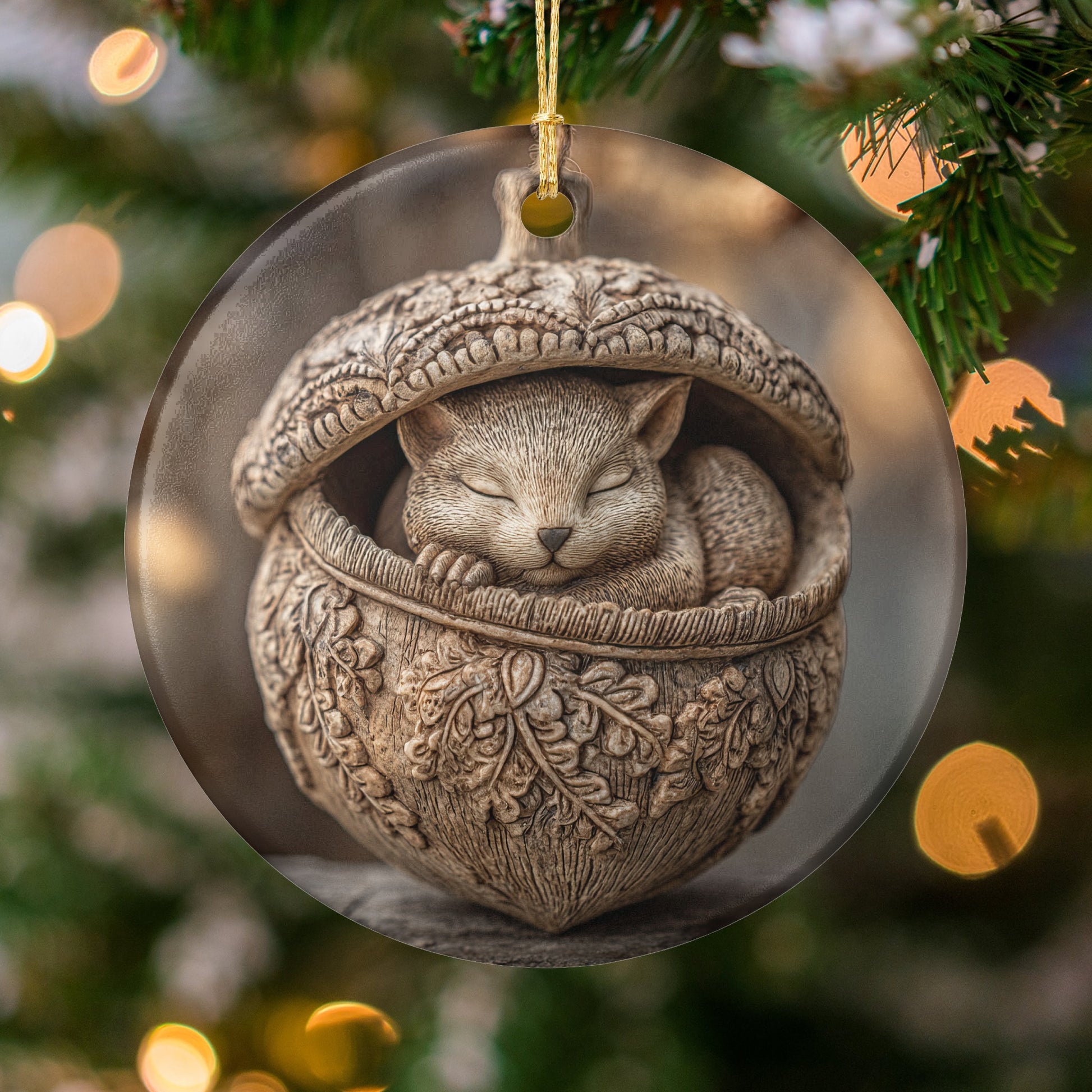 Cute Cat in Acorn Shape Christmas Tree Ornament