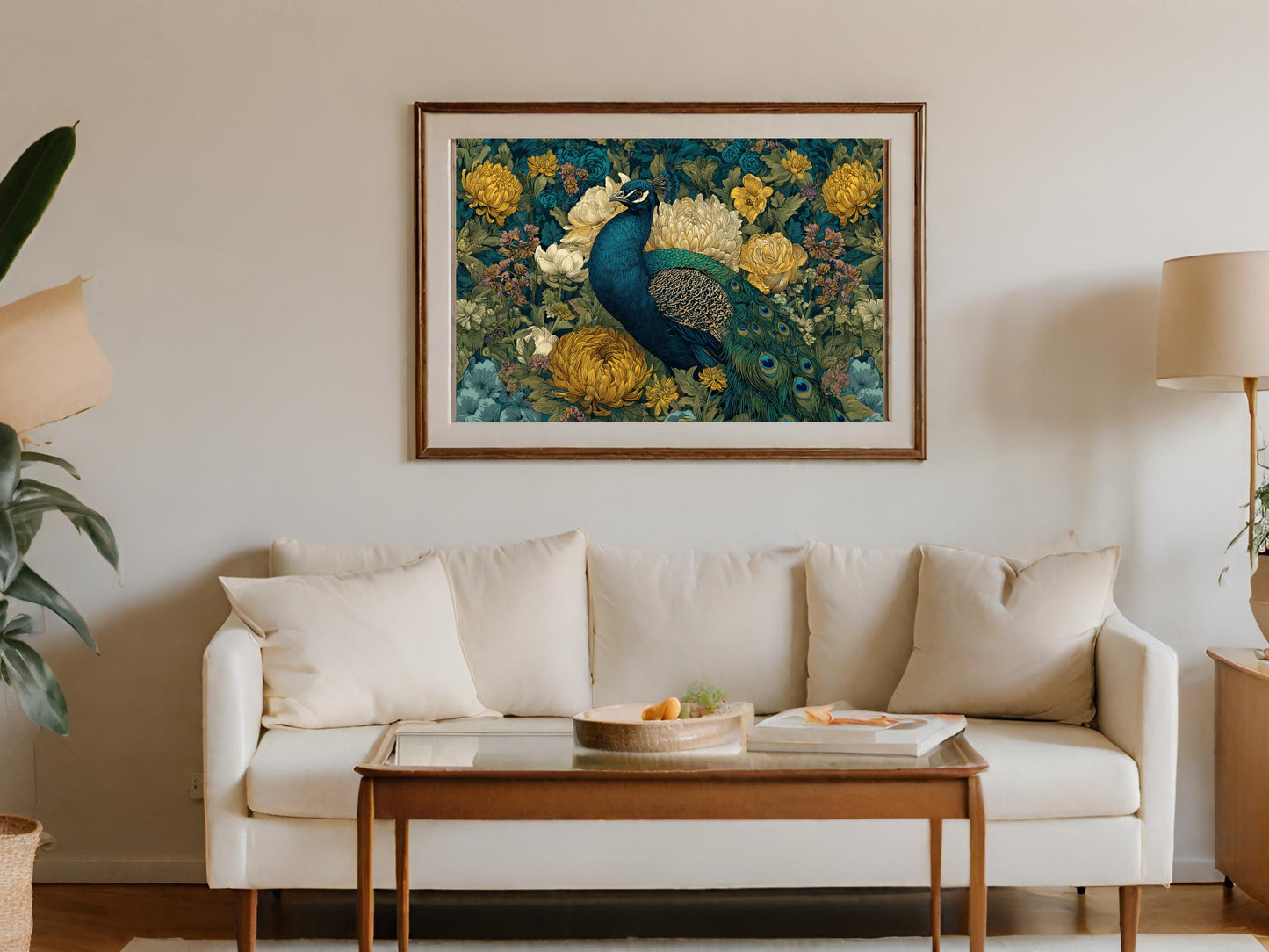 Vibrant Peacock Floral Garden Artwork Print product type