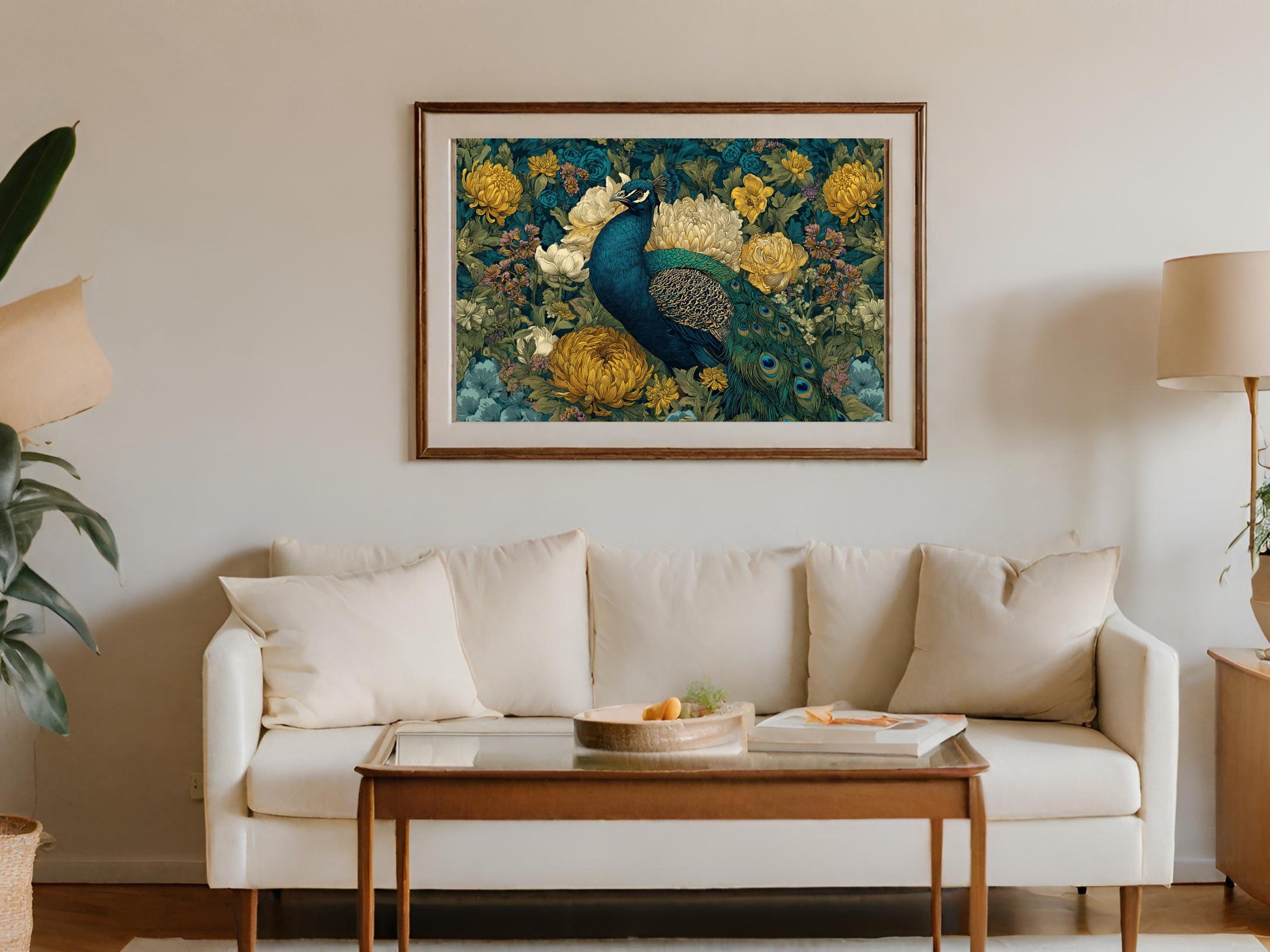 Vibrant Peacock Floral Garden Artwork Print product type