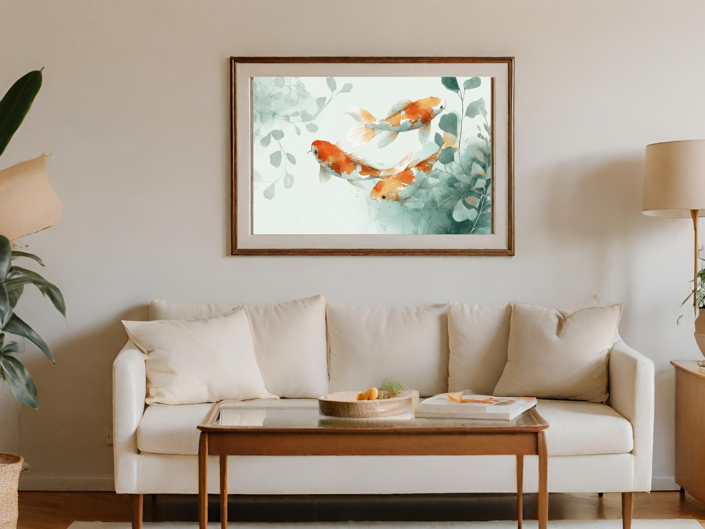 Framed Watercolor Koi Fish Aquatic Plants Wall Art product type