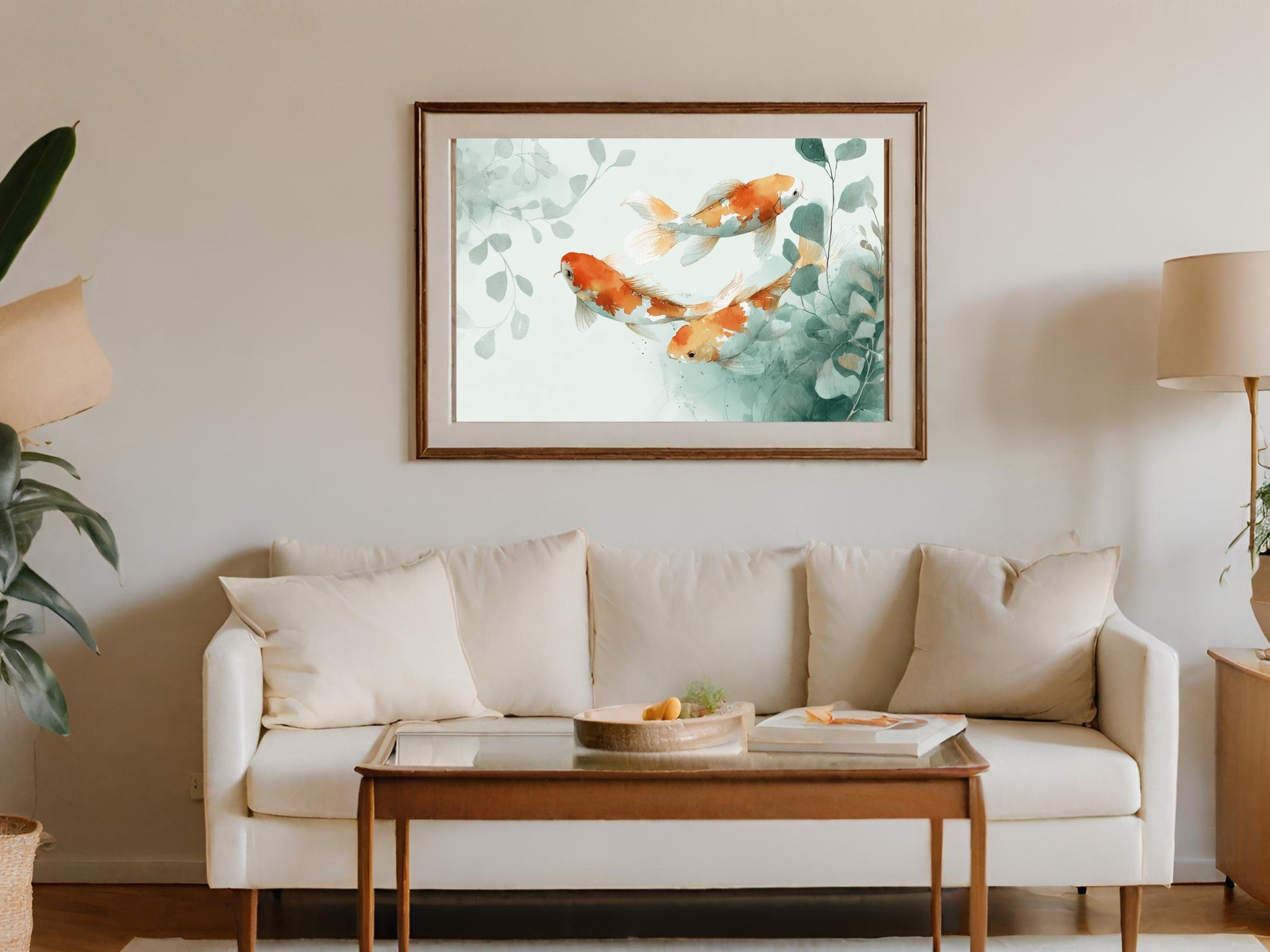 Framed Watercolor Koi Fish Aquatic Plants Wall Art product type