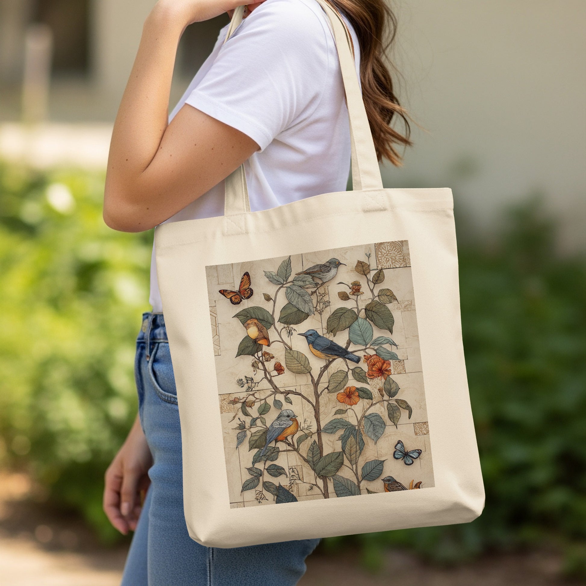 Vintage Bird and Butterfly Design Tote Bag