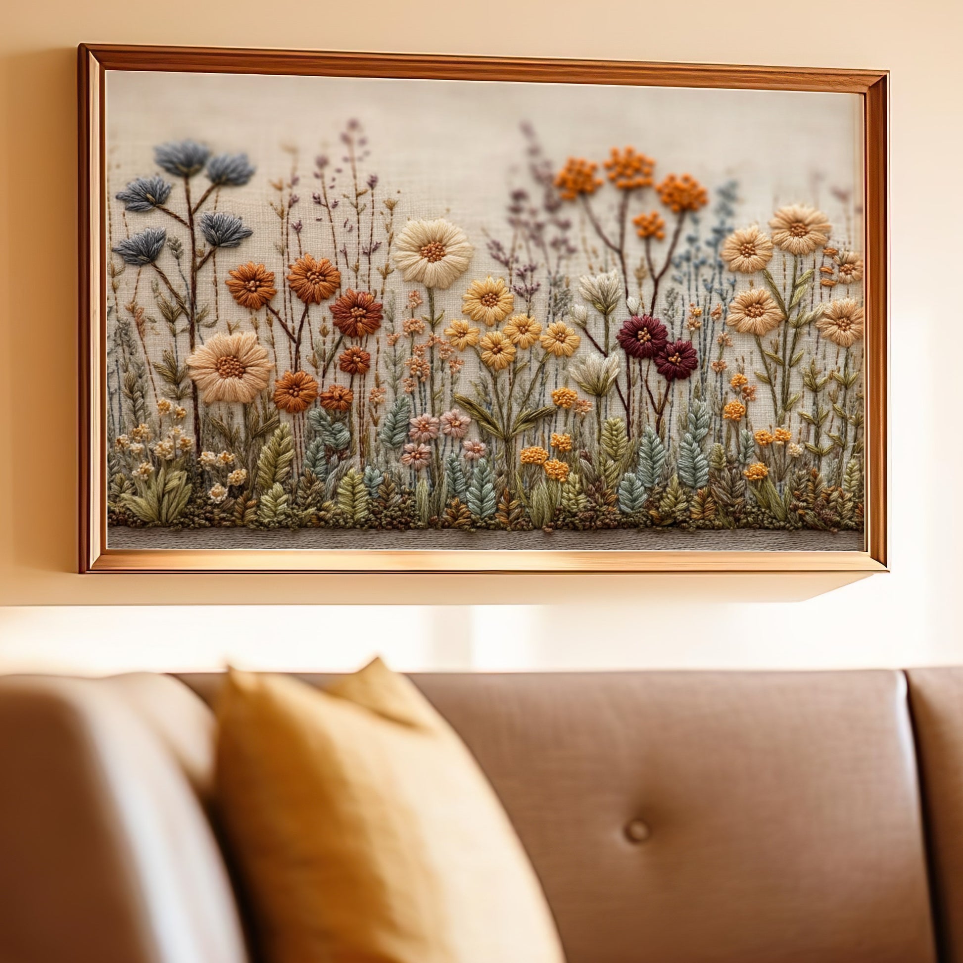 Beautiful Colorful Embroidered Flower Framed Wall Art