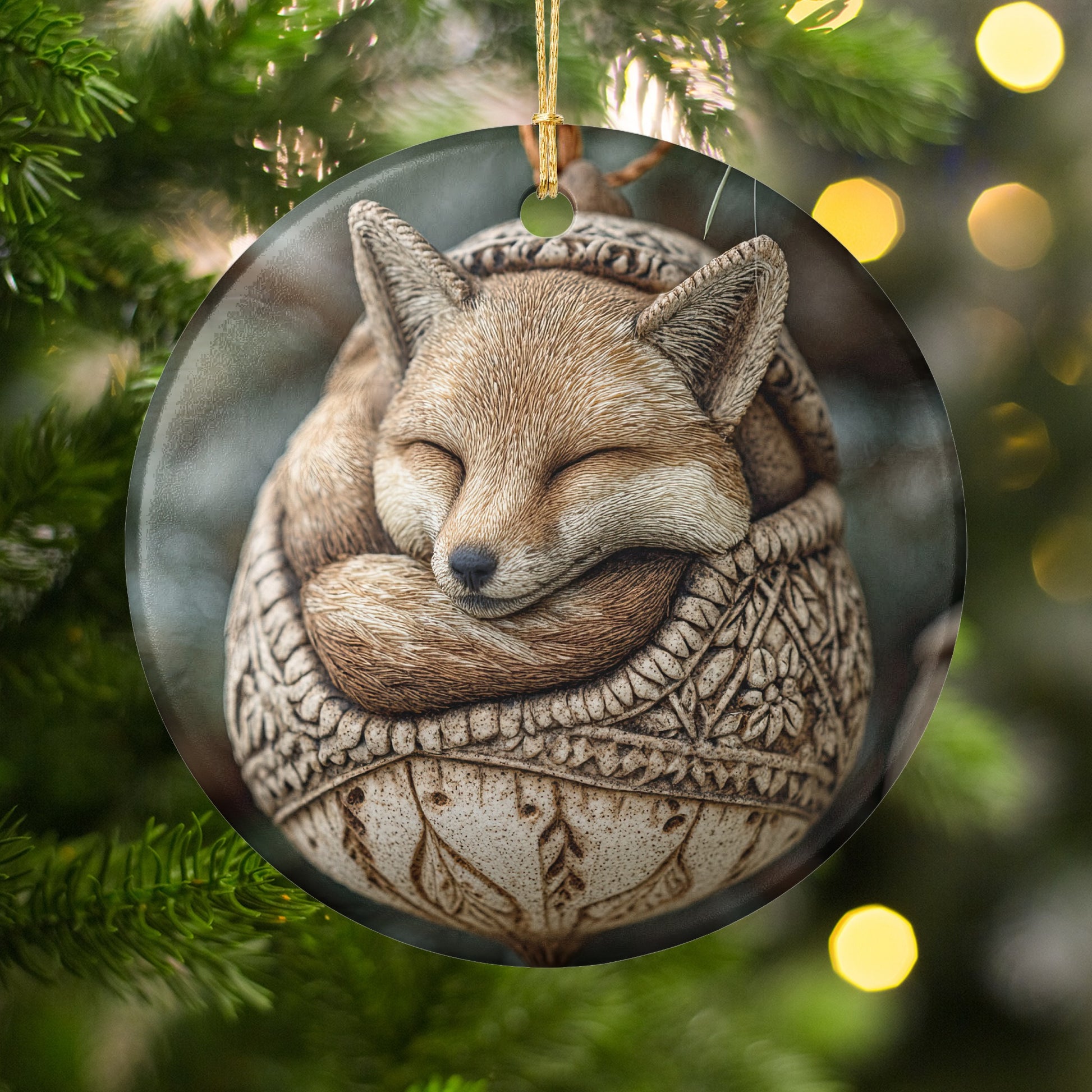 Festive Sleeping Fox Christmas Tree Decoration Ornament