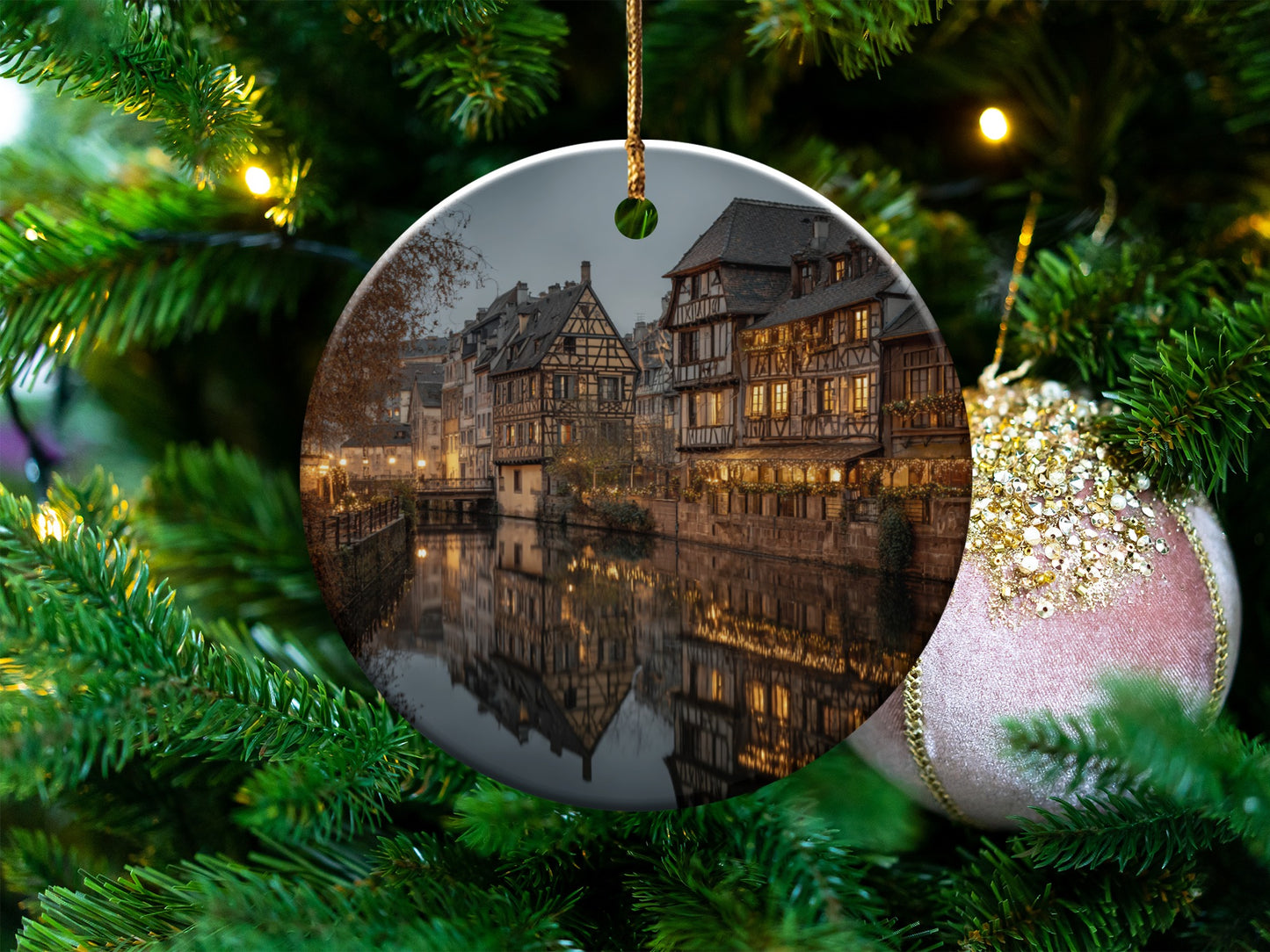 Scenic Holiday Village Christmas Ornament