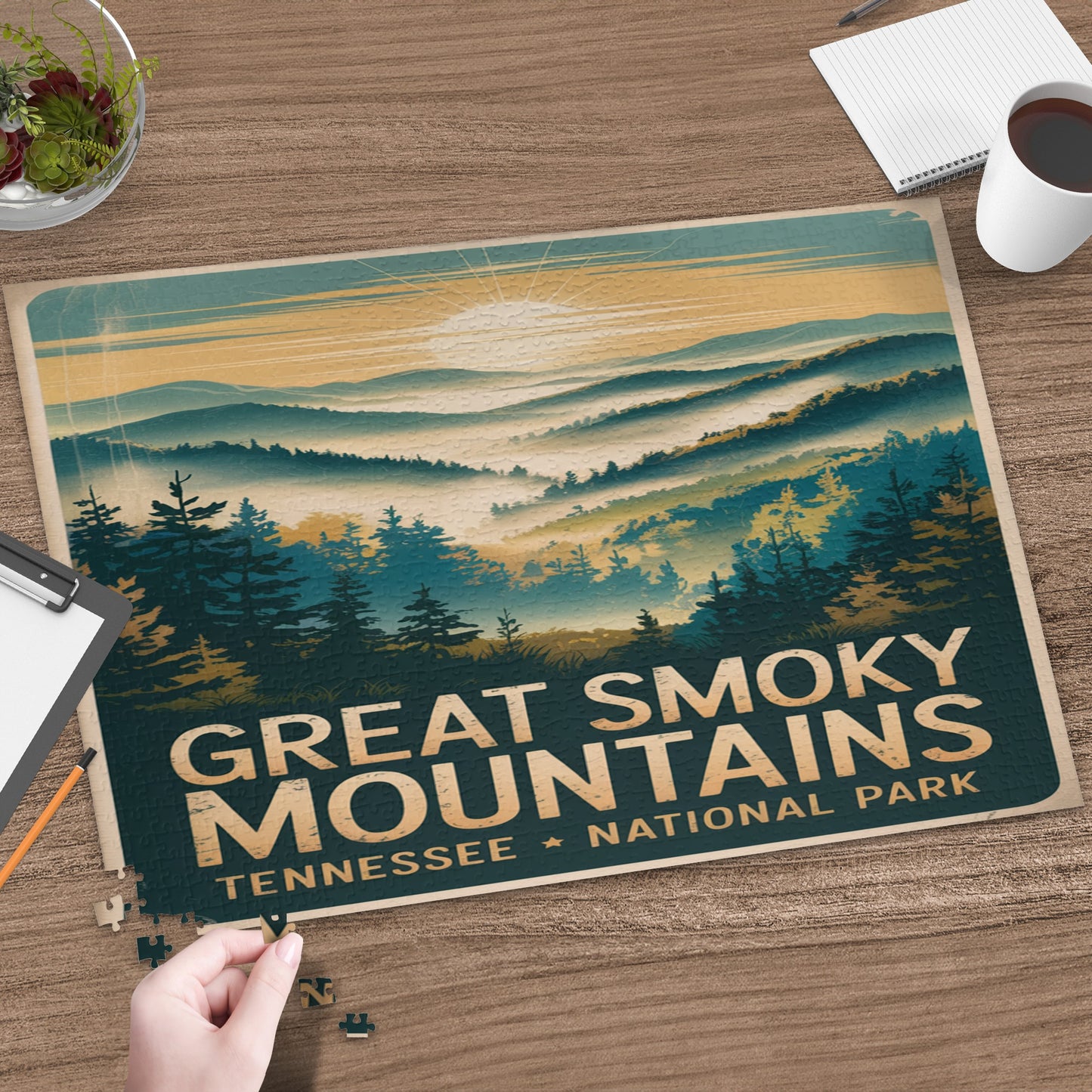 Great Smoky Mountains Tennessee National Park vintage poster puzzle.