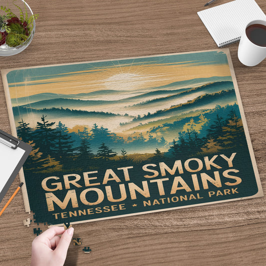 Great Smoky Mountains Tennessee National Park vintage poster puzzle.