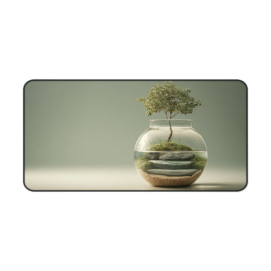 Terrarium Zen Desk Mat — Minimalist Glass Globe Plant Mouse Pad