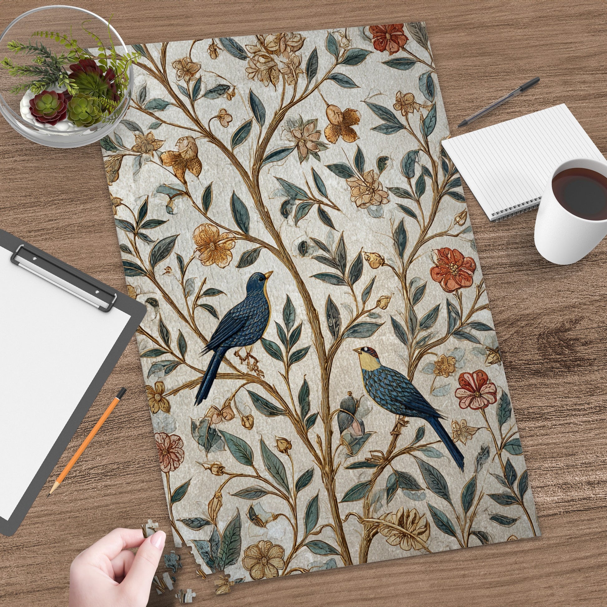 Elegant Floral and Bird Pattern Puzzle for Home Decor