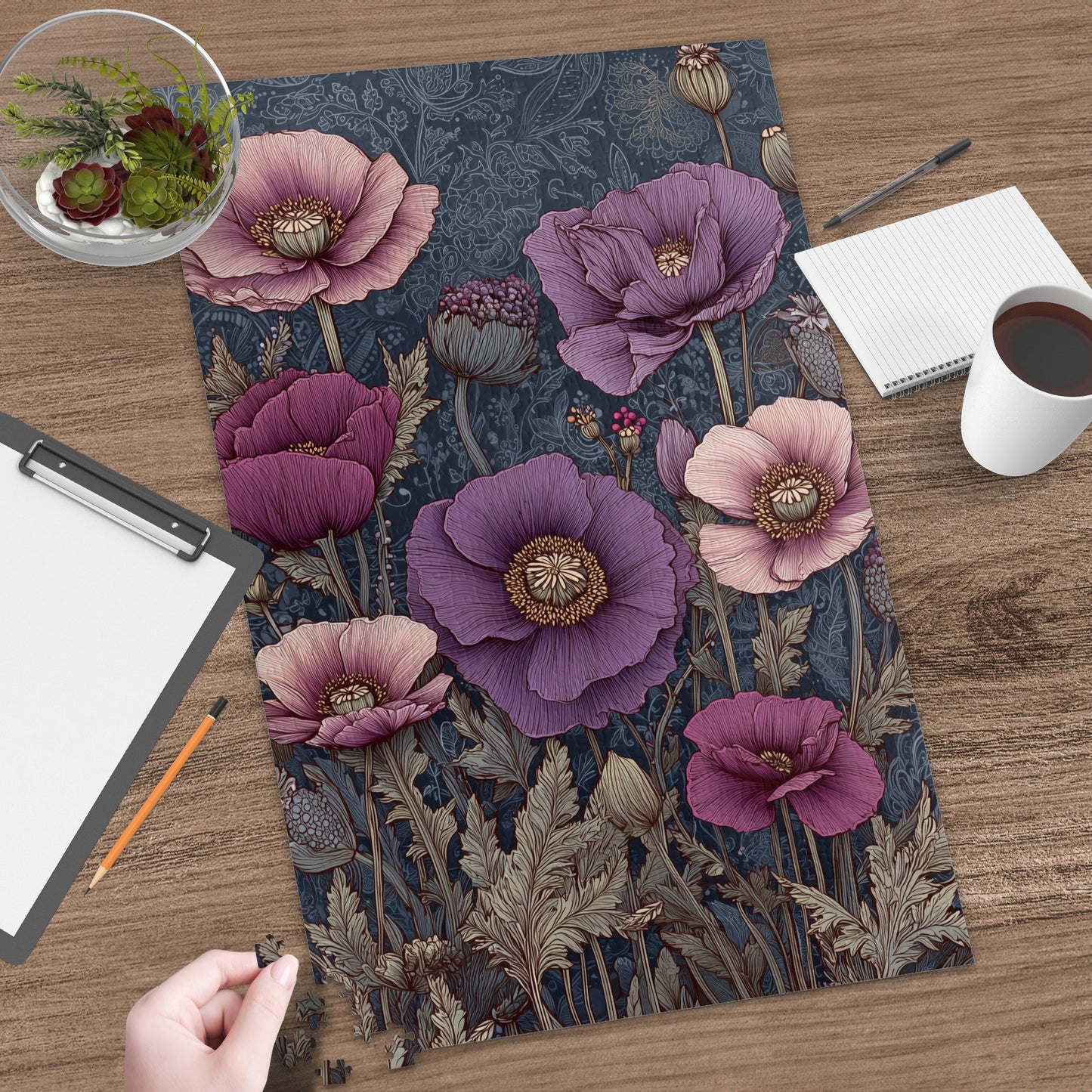 Floral Artistic Poster with Purple and Pink Poppies