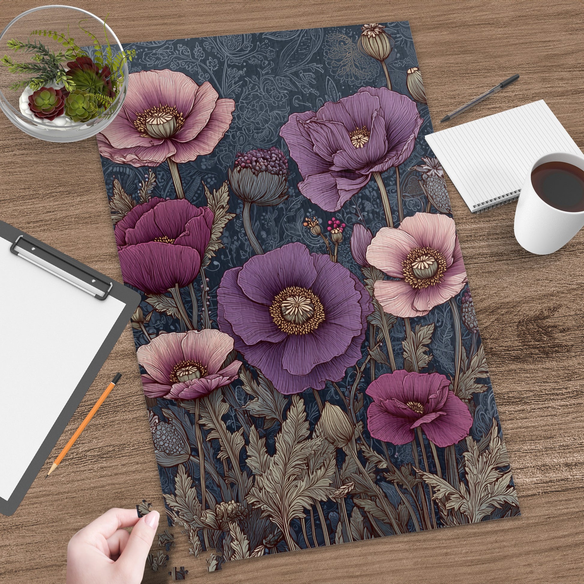 Floral Artistic Poster with Purple and Pink Poppies