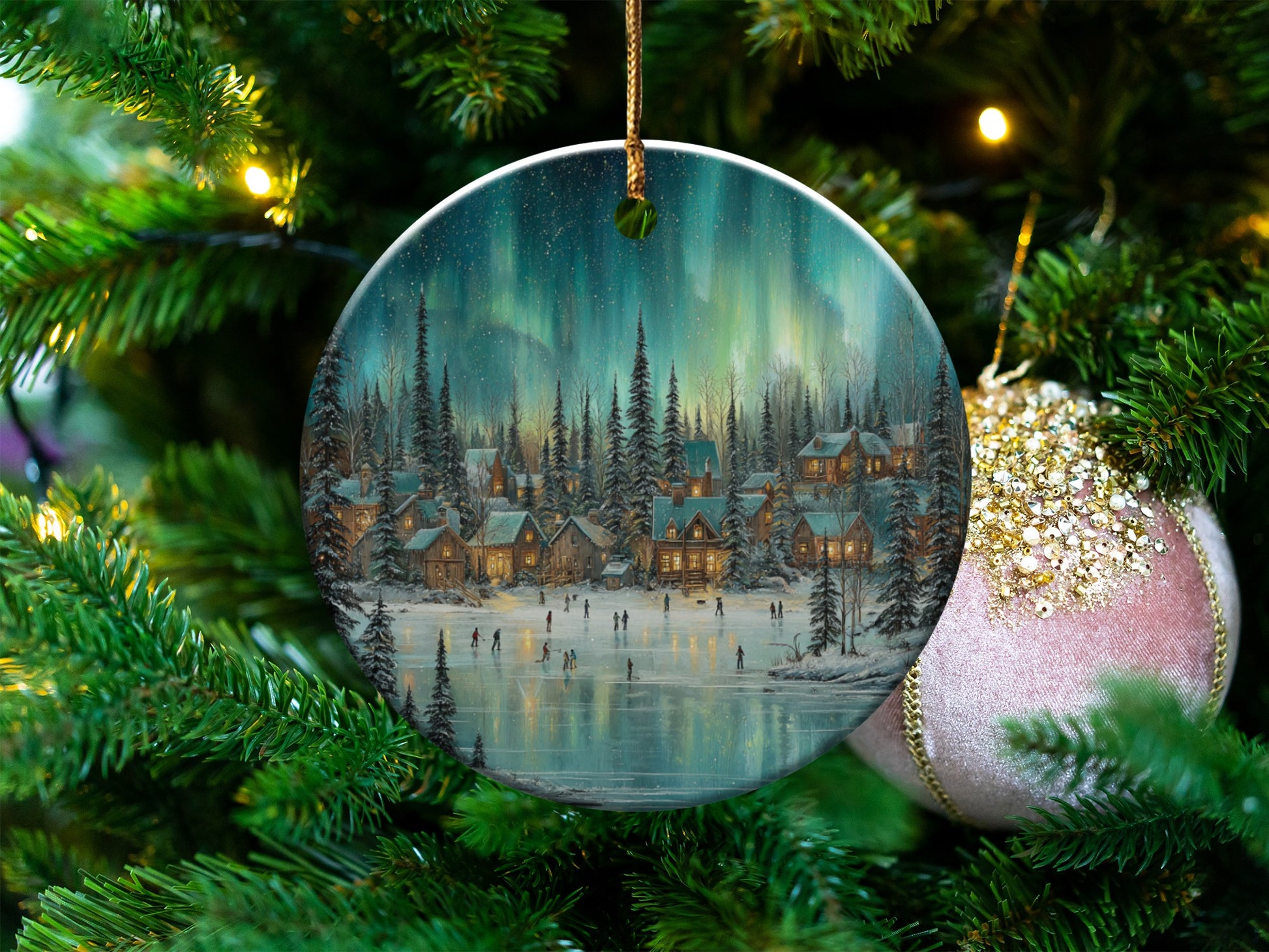 Charming Winter Village Scene Christmas Ornament