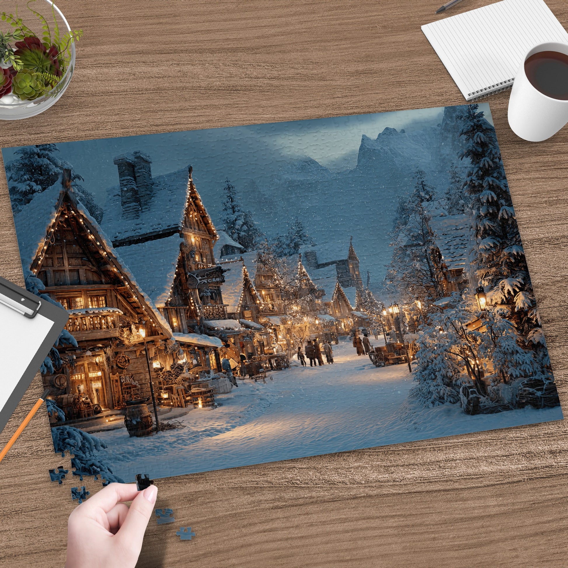 Magical Winter Village Snowfall Cozy Holiday product type

Winter Village, Snowy Town, Christmas Lights, Holiday Scene, Festive Landscape, Magical Setting, Cozy Atmosphere, Winter Wonderland, Snow Covered, Evening Glow, Fantasy Village, Charming Street, Illuminated Buildings, People Walking, Cold Weather, Beautiful Artwork, Scenic View, Rustic Architecture, Peaceful Winter, Enchanted Realm