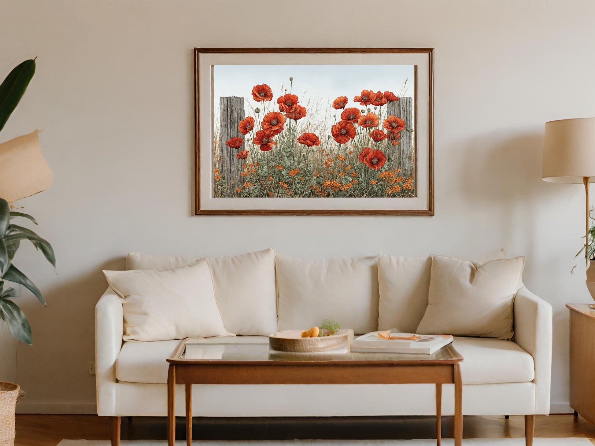 Bright Red Poppy Flowers Framed Wall Art Decor