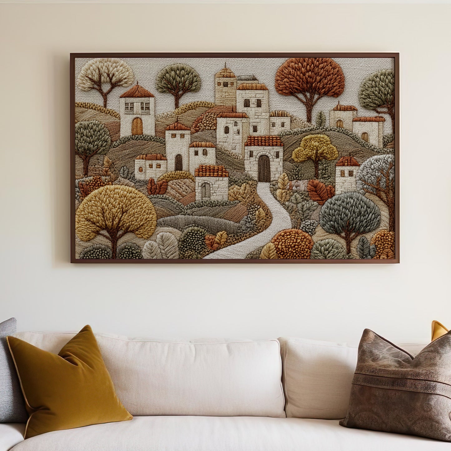 Scenic Embroidered Landscape Wall Art for Living Room Decor