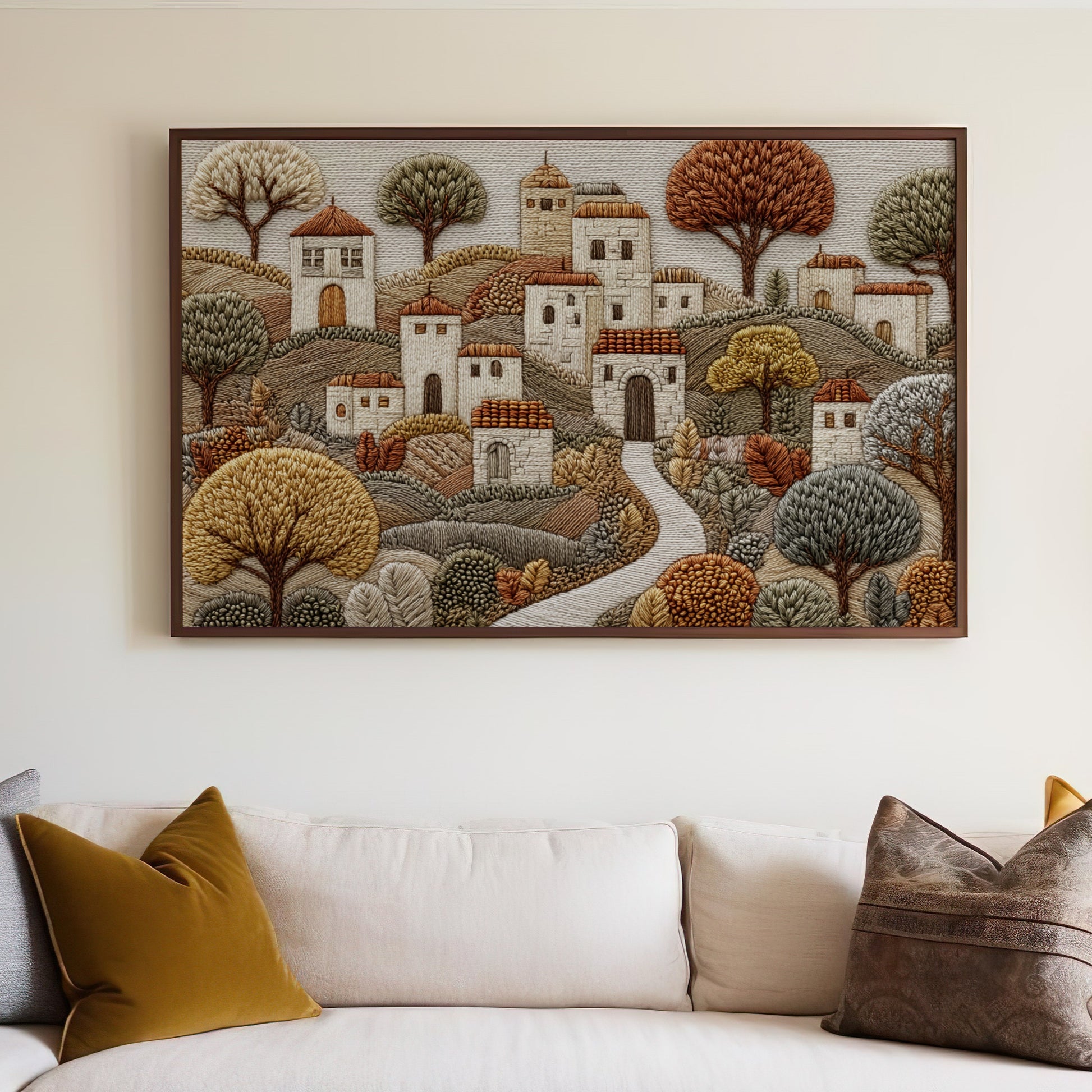 Scenic Embroidered Landscape Wall Art for Living Room Decor