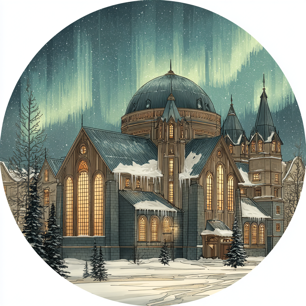 Northern Gothic Winter Church Scene Wall Art