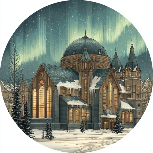 Northern Gothic Winter Church Scene Wall Art