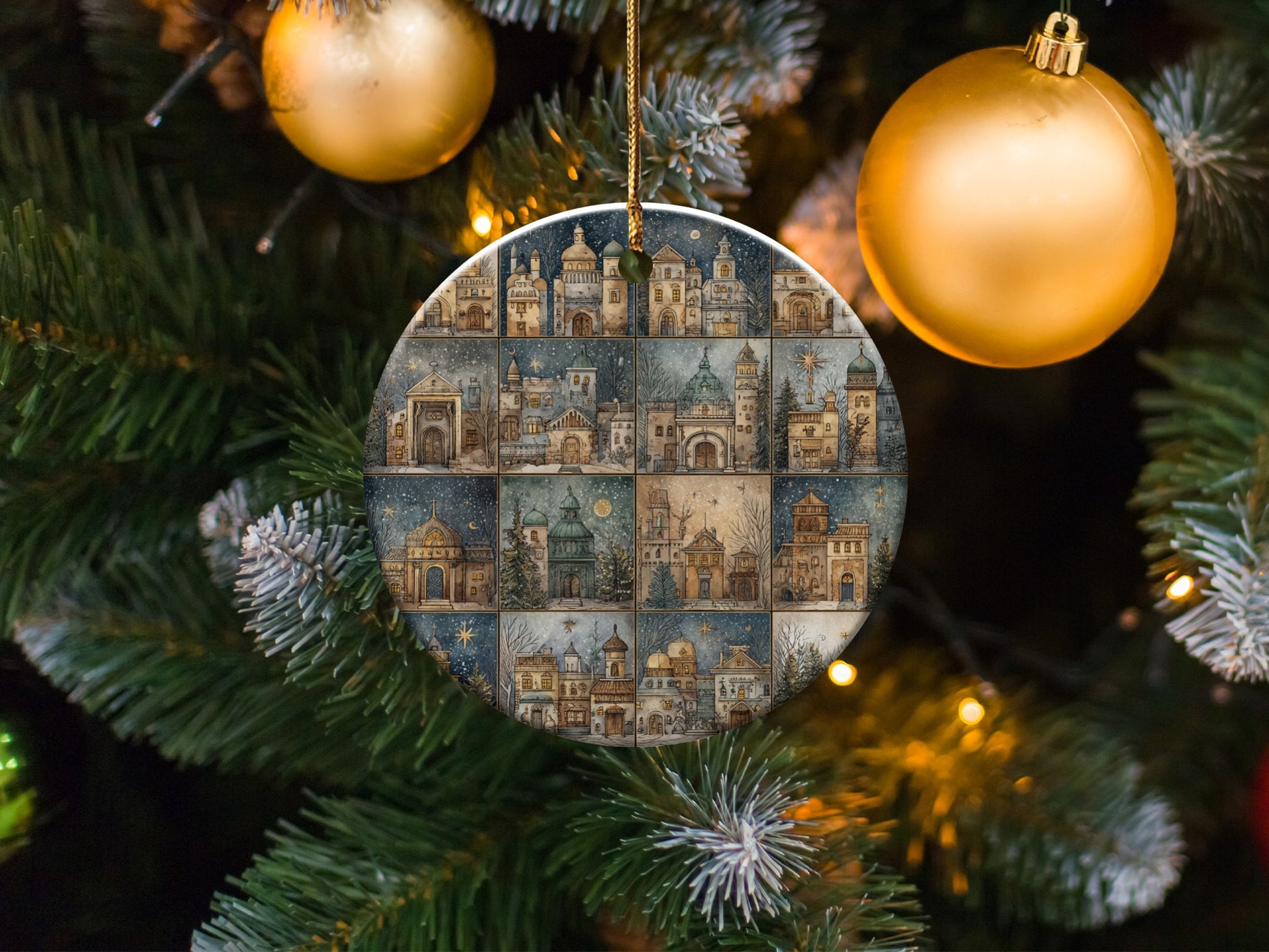 Artistic Holiday Ornament Featuring Cathedral Design