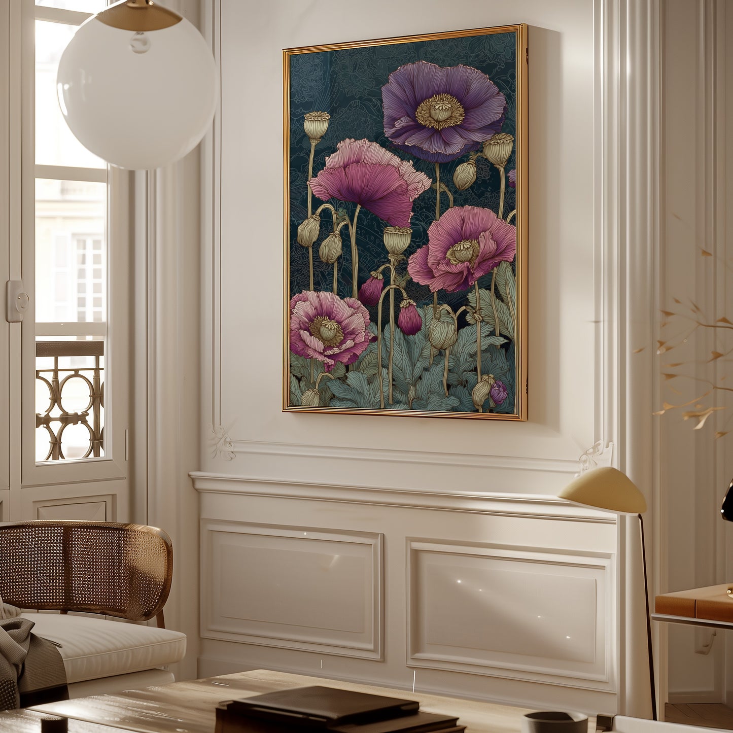 Elegant Purple and Pink Poppy Flowers Wall Art