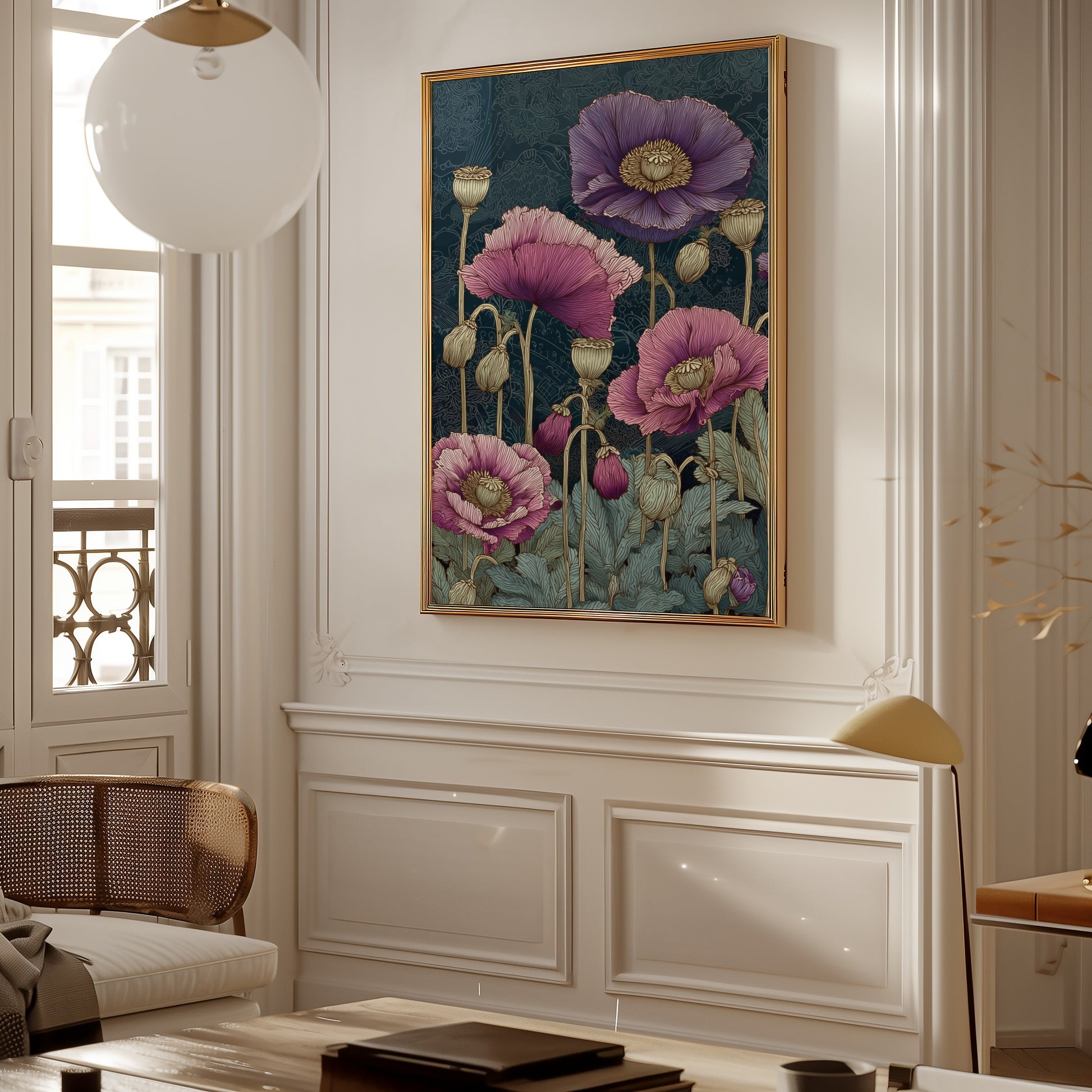 Elegant Purple and Pink Poppy Flowers Wall Art