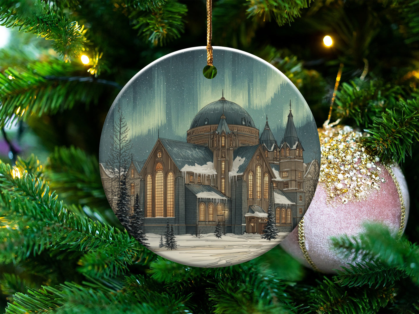 Christmas Ornament with Beautiful Cathedral Artwork