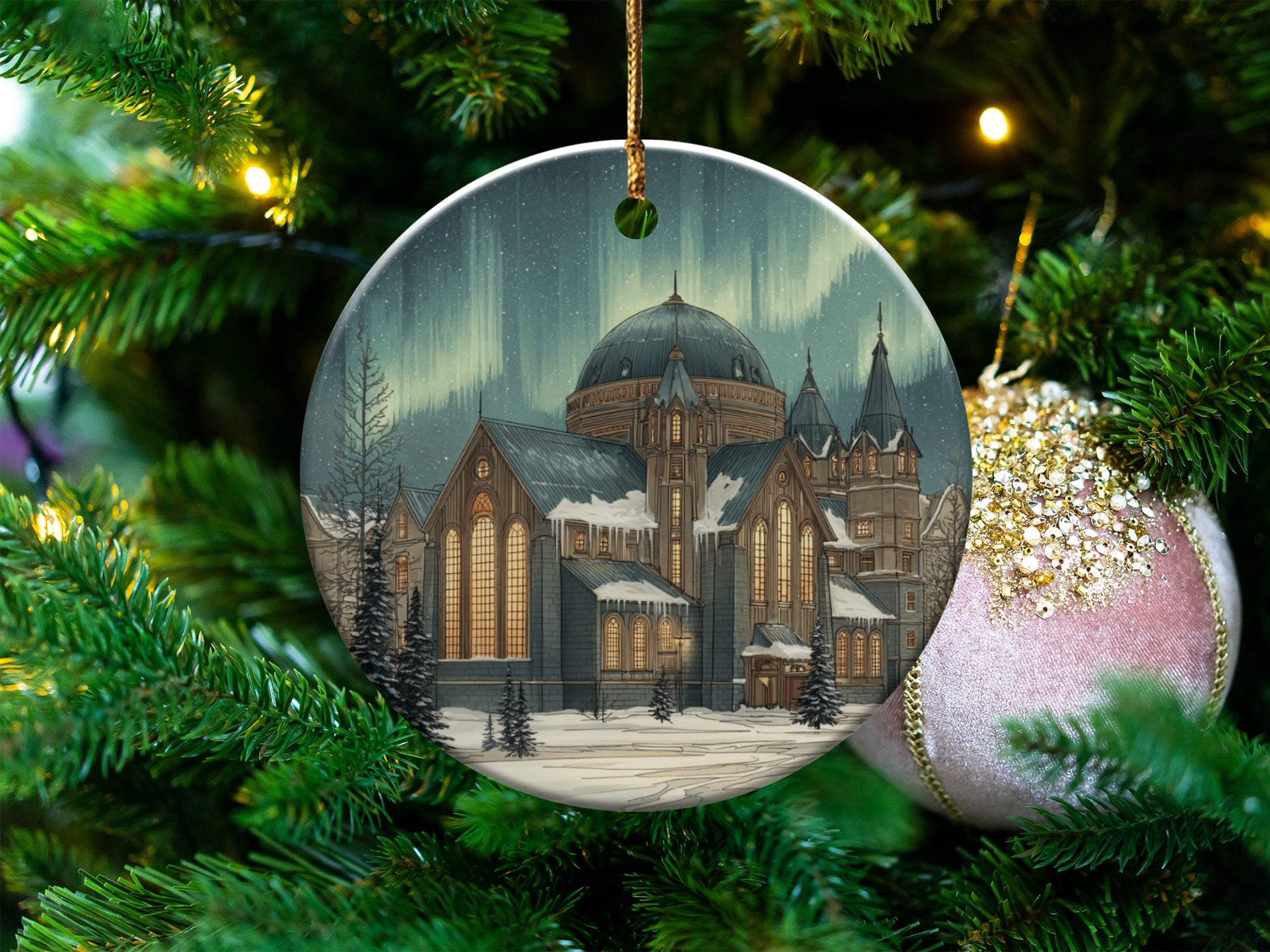 Christmas Ornament with Beautiful Cathedral Artwork