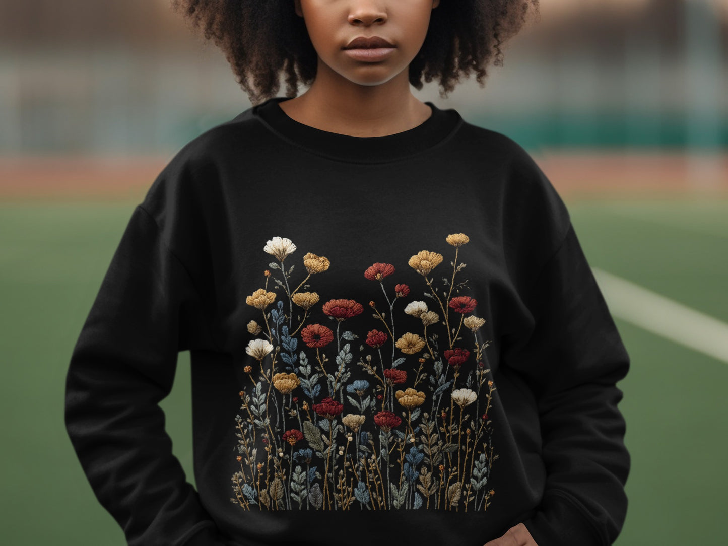 Elegant Floral Embroidered Black Sweatshirt
