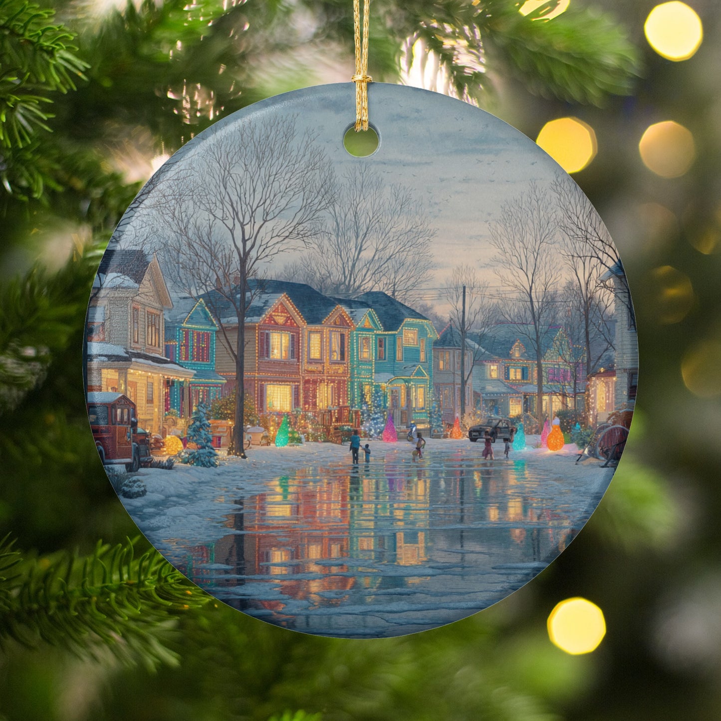 Beautiful Winter Neighborhood Christmas Ornament