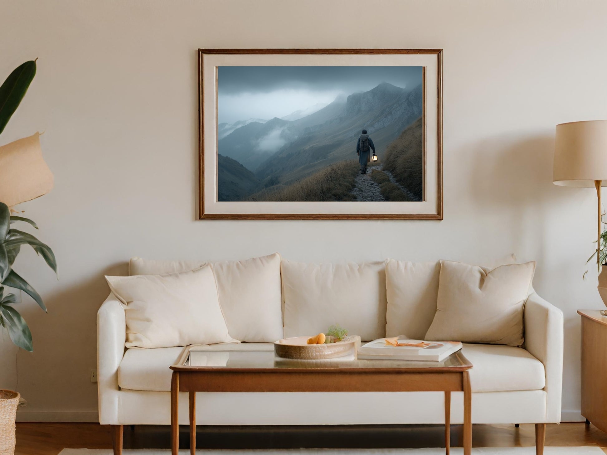 Mysterious Man Walking in Mountain Range Artwork