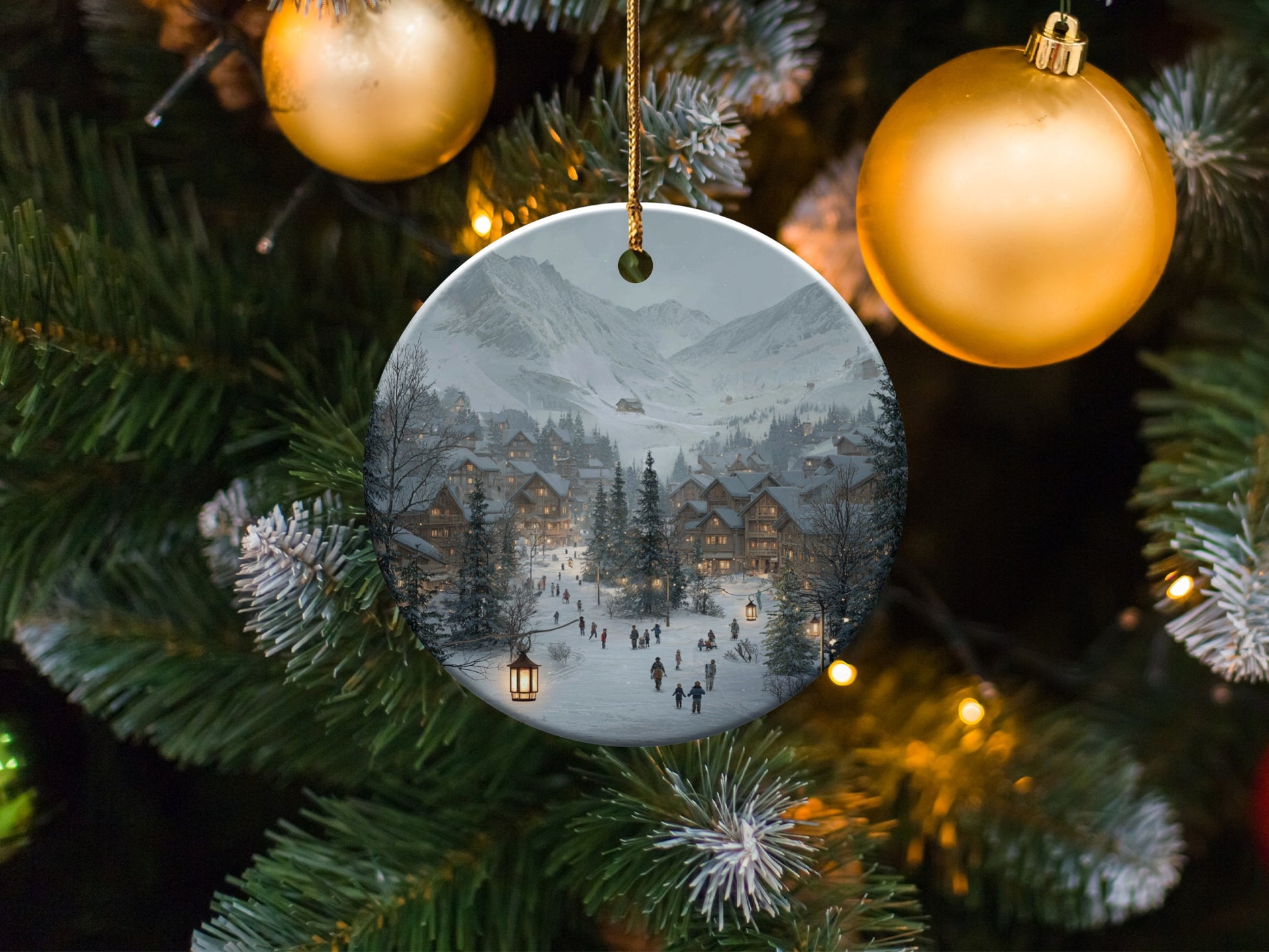 Winter Village Scene Christmas Tree Ornament product
