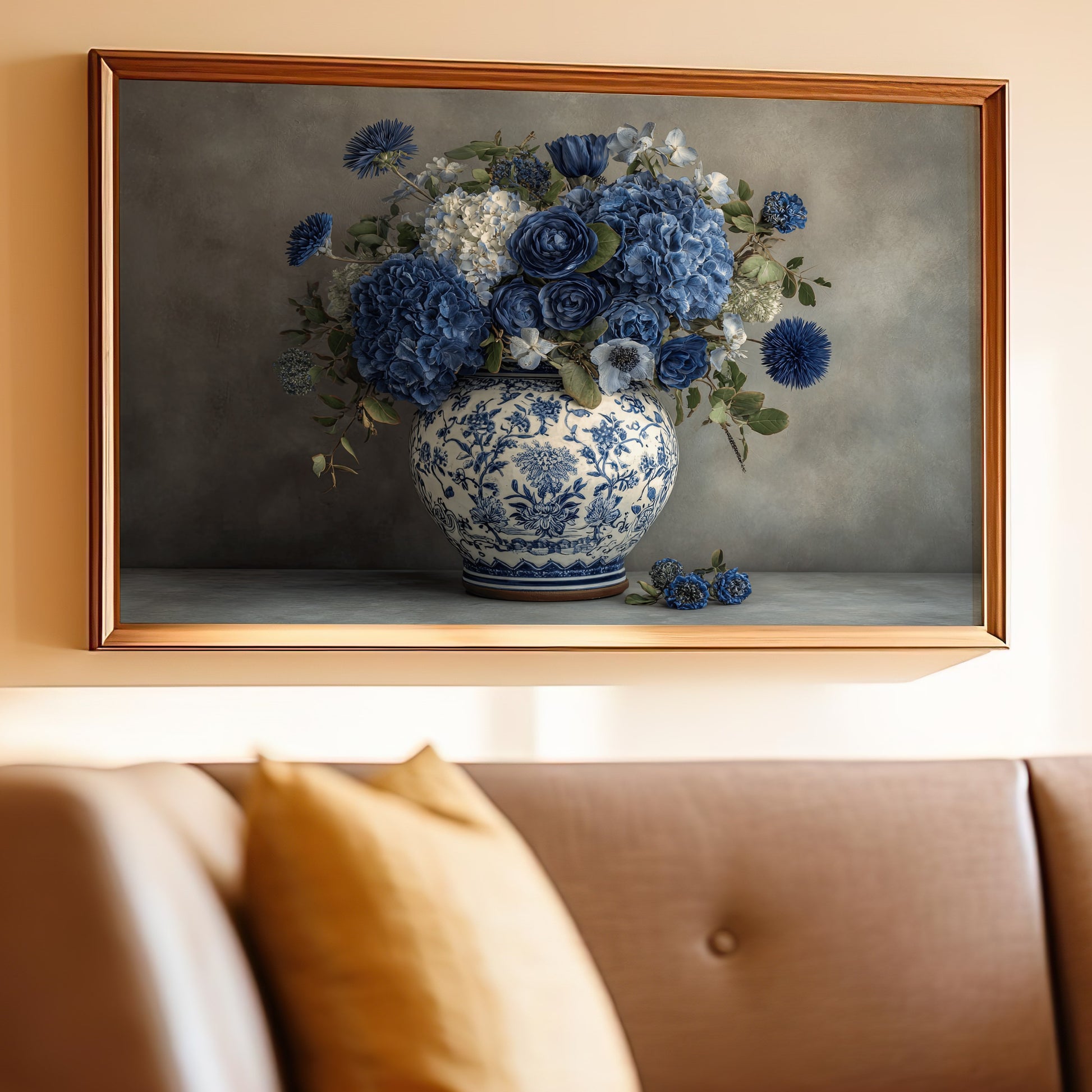 Blue Floral Arrangement Framed Wall Art Decor