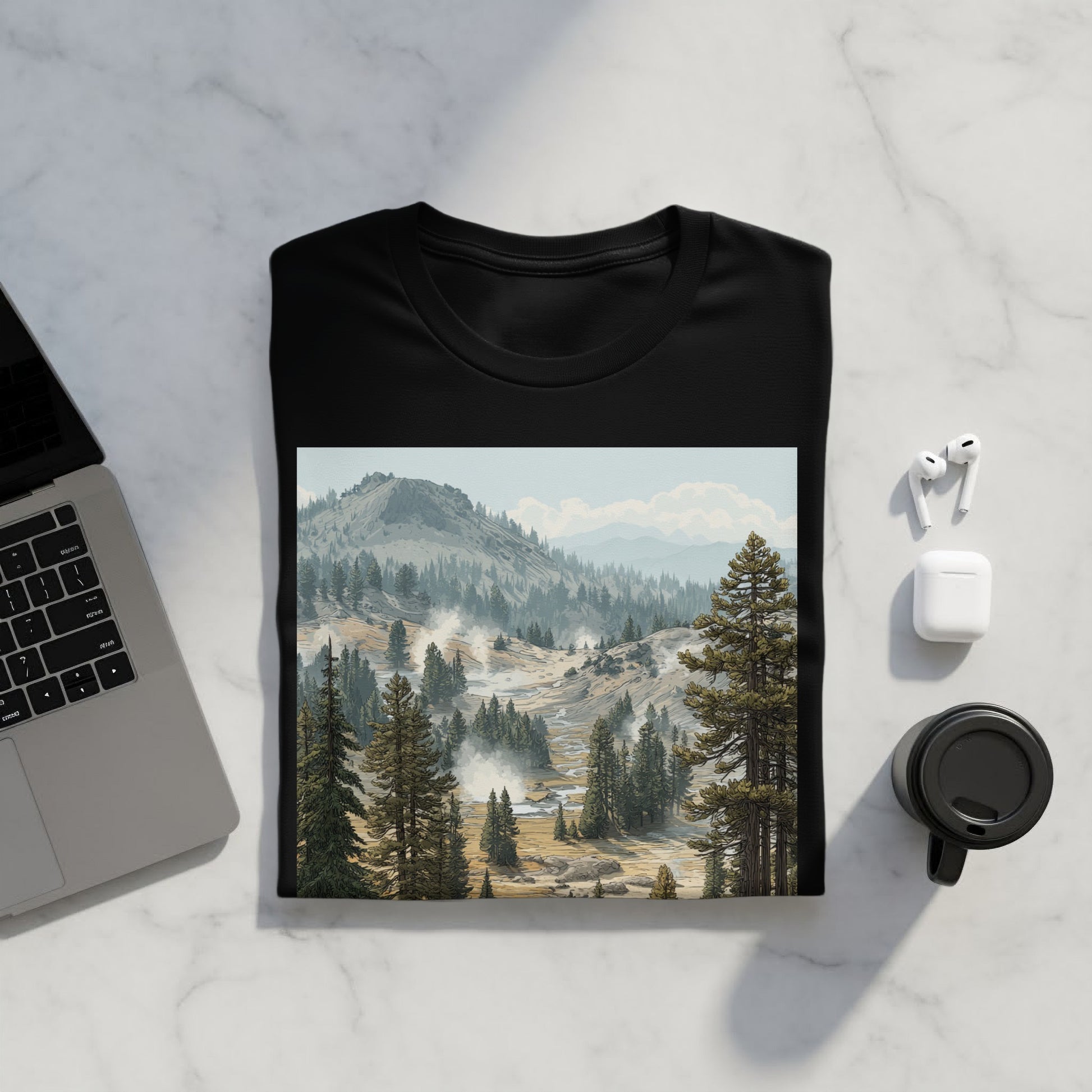 Scenic Mountain Landscape Graphic T-Shirt Apparel